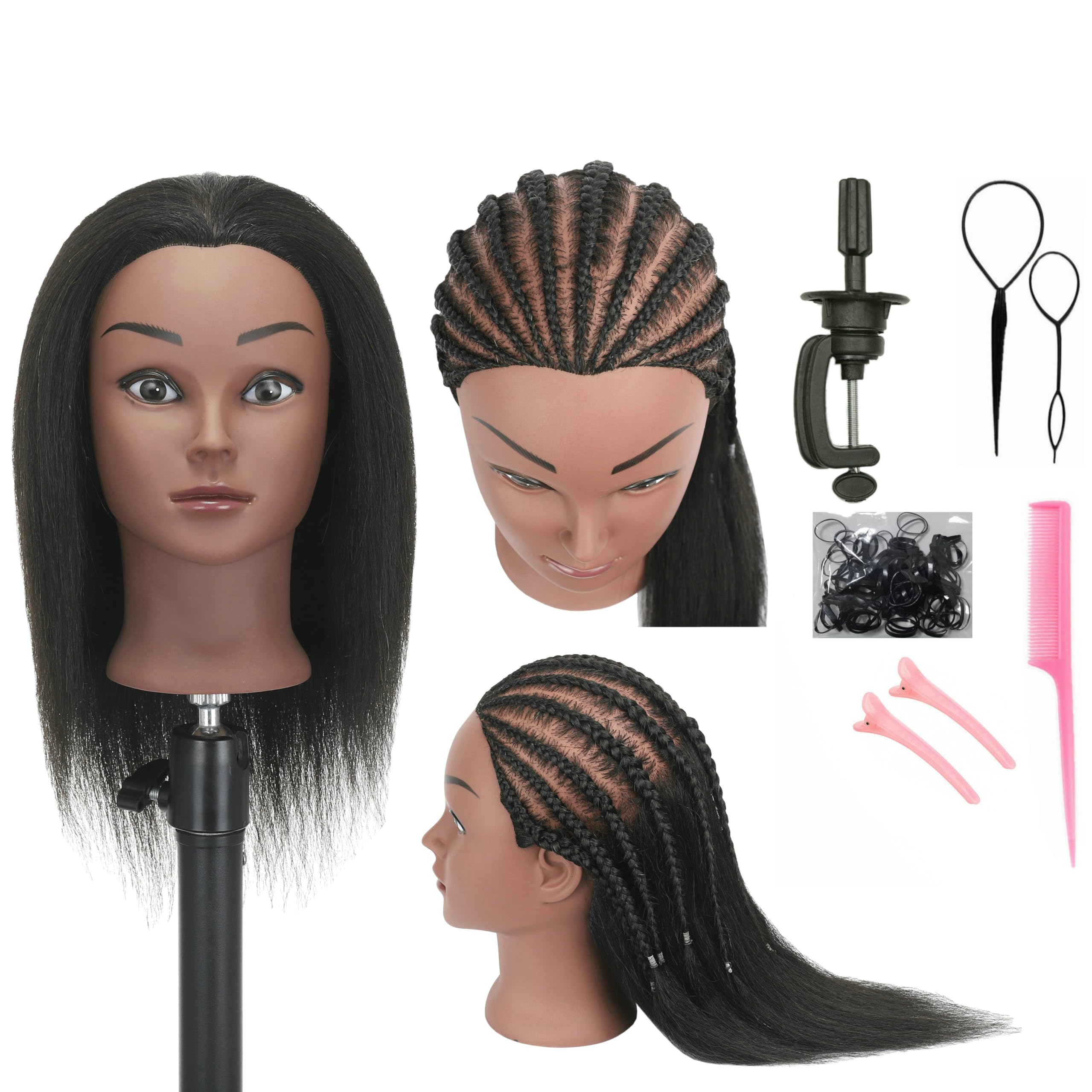 YANGANG 100% Real Human Hair Mannequin Head for Hairdresser Training - Professional Cosmetology Practice Doll with Adjustable Stand & Clamp Holder - Perfect for Salon Styling, Cutting, Coloring & Braiding Practice