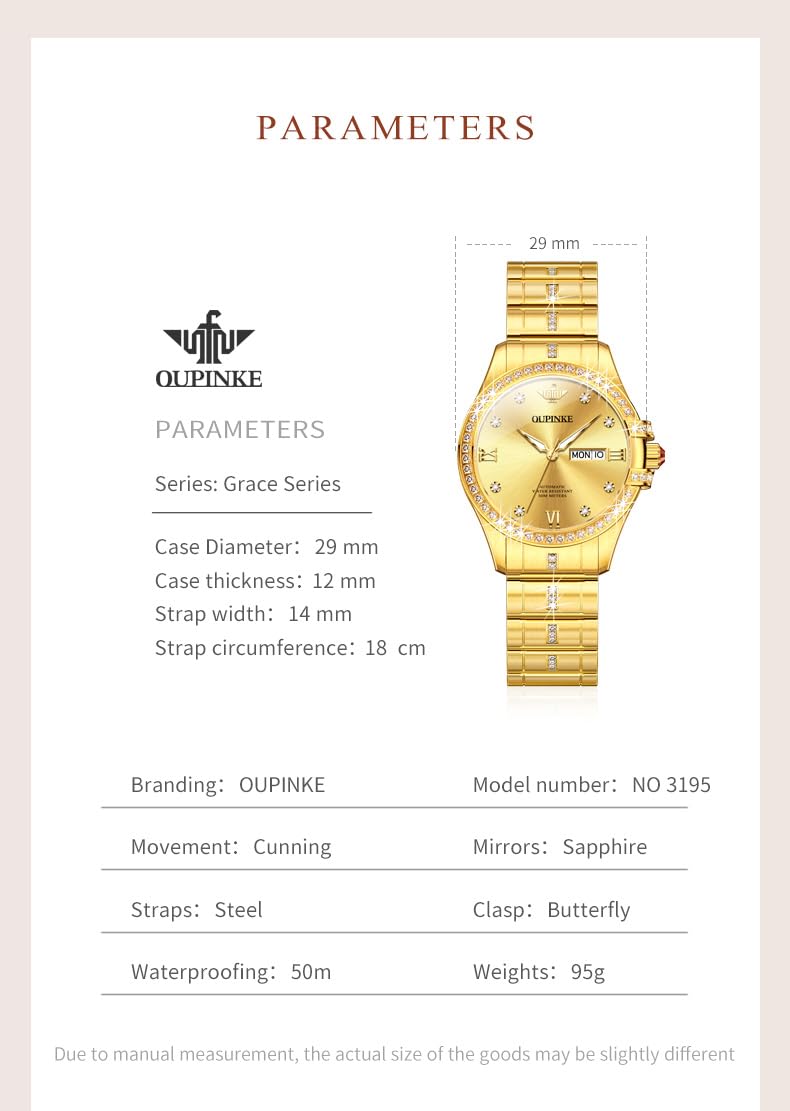 OUPINKE Women's Automatic Mechanical Diamond Luxury Dress Watch - Self-Winding Stainless Steel Waterproof Luminous Wristwatch - Perfect Gift for Women, Business & Formal Occasions