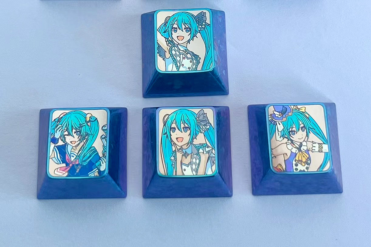 Hatsune Miku Titanium Alloy Custom Keycap Set - Anime Themed Metal Keycaps for Mechanical Keyboard - Perfect for Gaming, Typing & Keyboard Customization