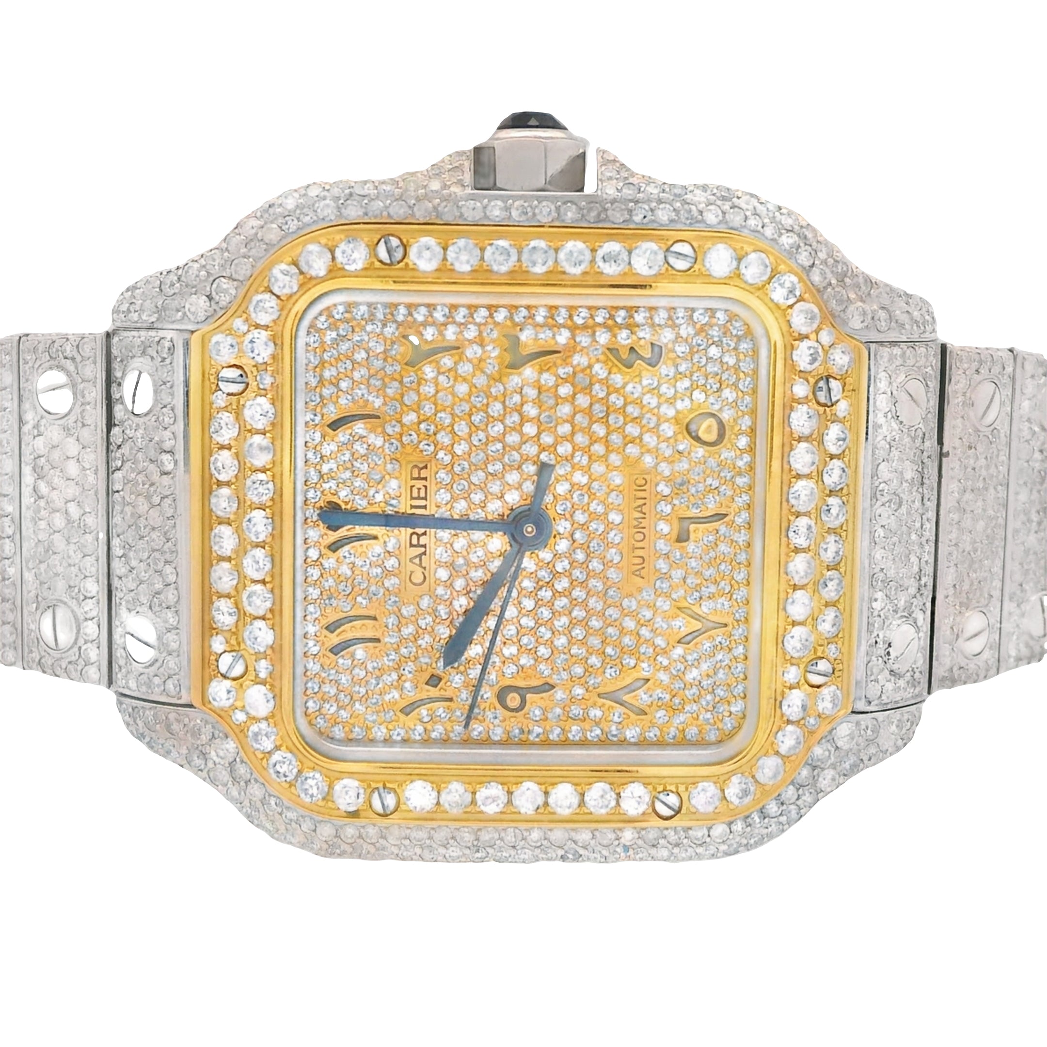 Cartier Santos 36MM Iced Out Watch with VS Diamonds - Two Tone Luxury Women's Watch for Gifts, Parties & Special Occasions