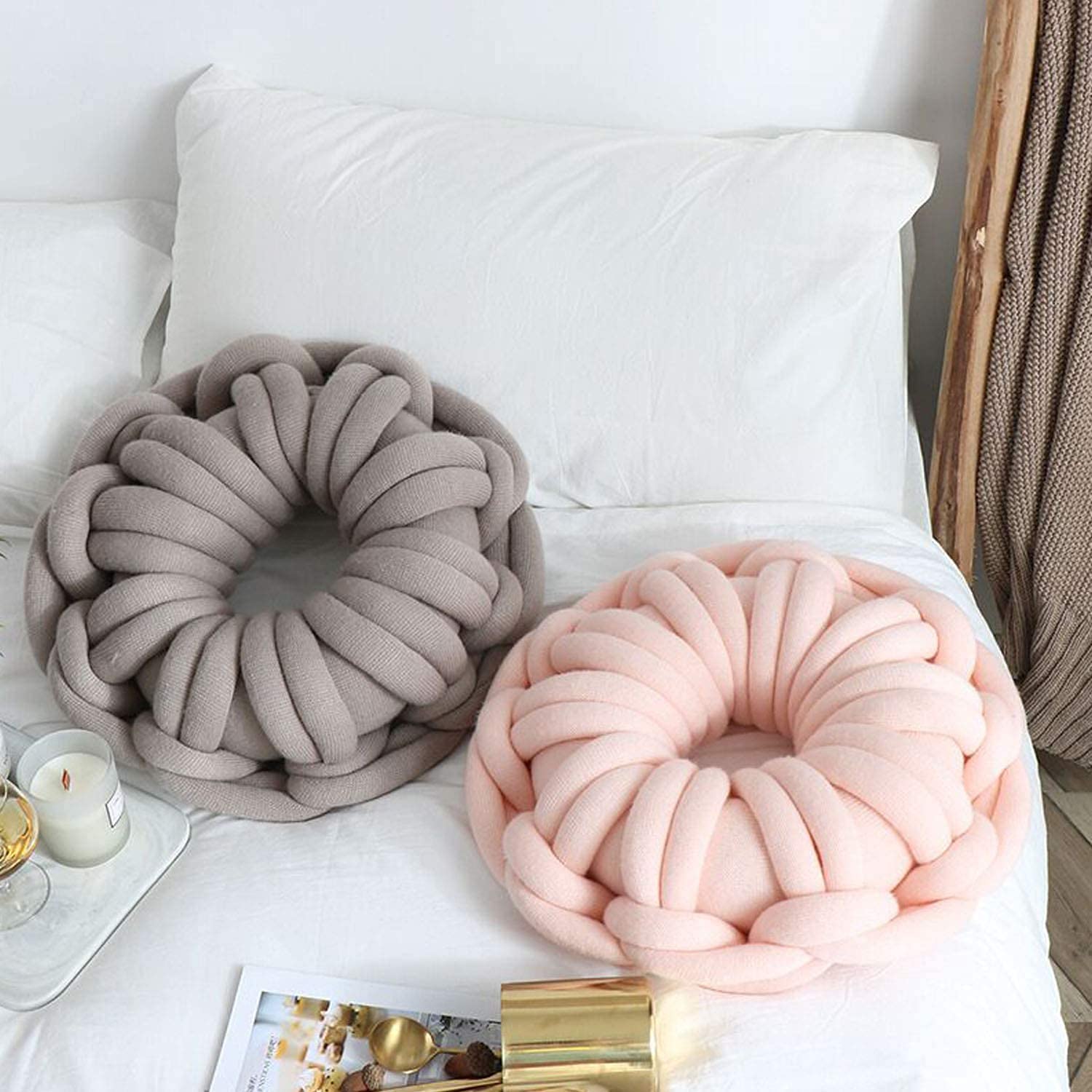 Round Donut Pillow - Braided Weave Throw Pillow for Bed & Sofa, Soft Plush Knot Cushion, Decorative Home Accent - Perfect for Living Room, Nursery, or Office Decor
