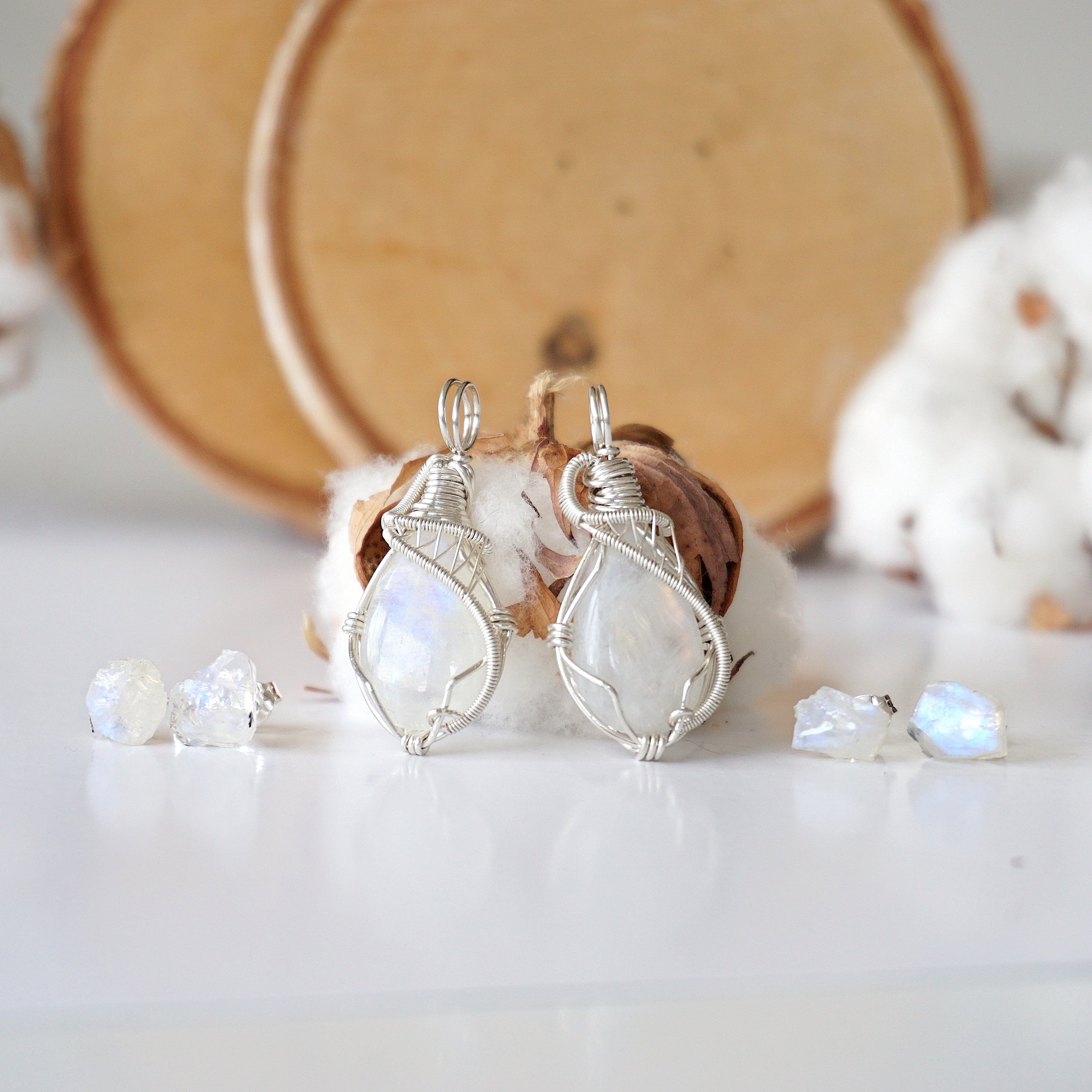 Rainbow Moonstone Jewelry Gift Set - Sterling Silver Necklace & Earrings for Women, Birthday & Anniversary Gifts | Spiritual Healing & Boho Fashion Accessory
