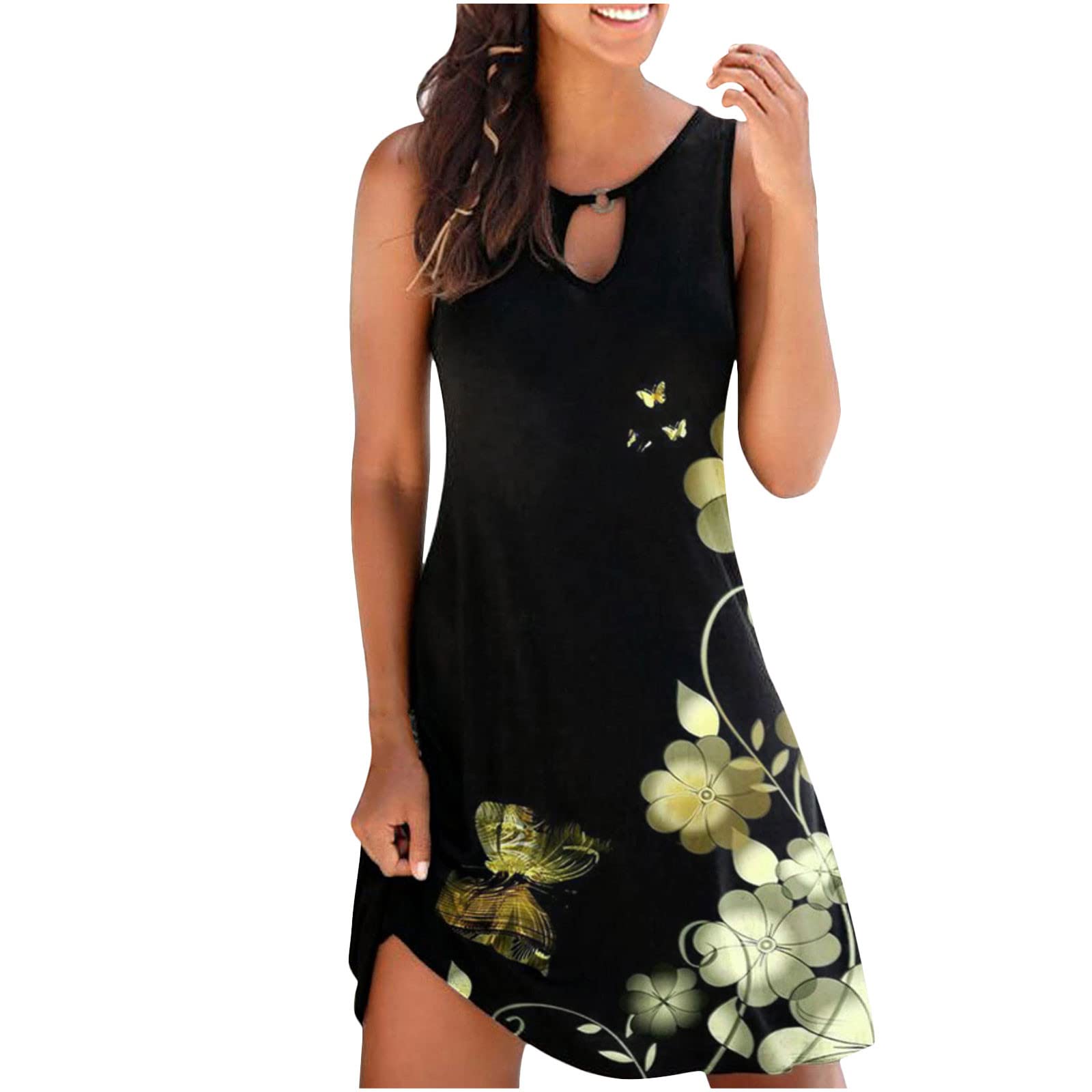 Attine Floral Sleeveless Sundress - Boho Beach Mini Dress for Summer