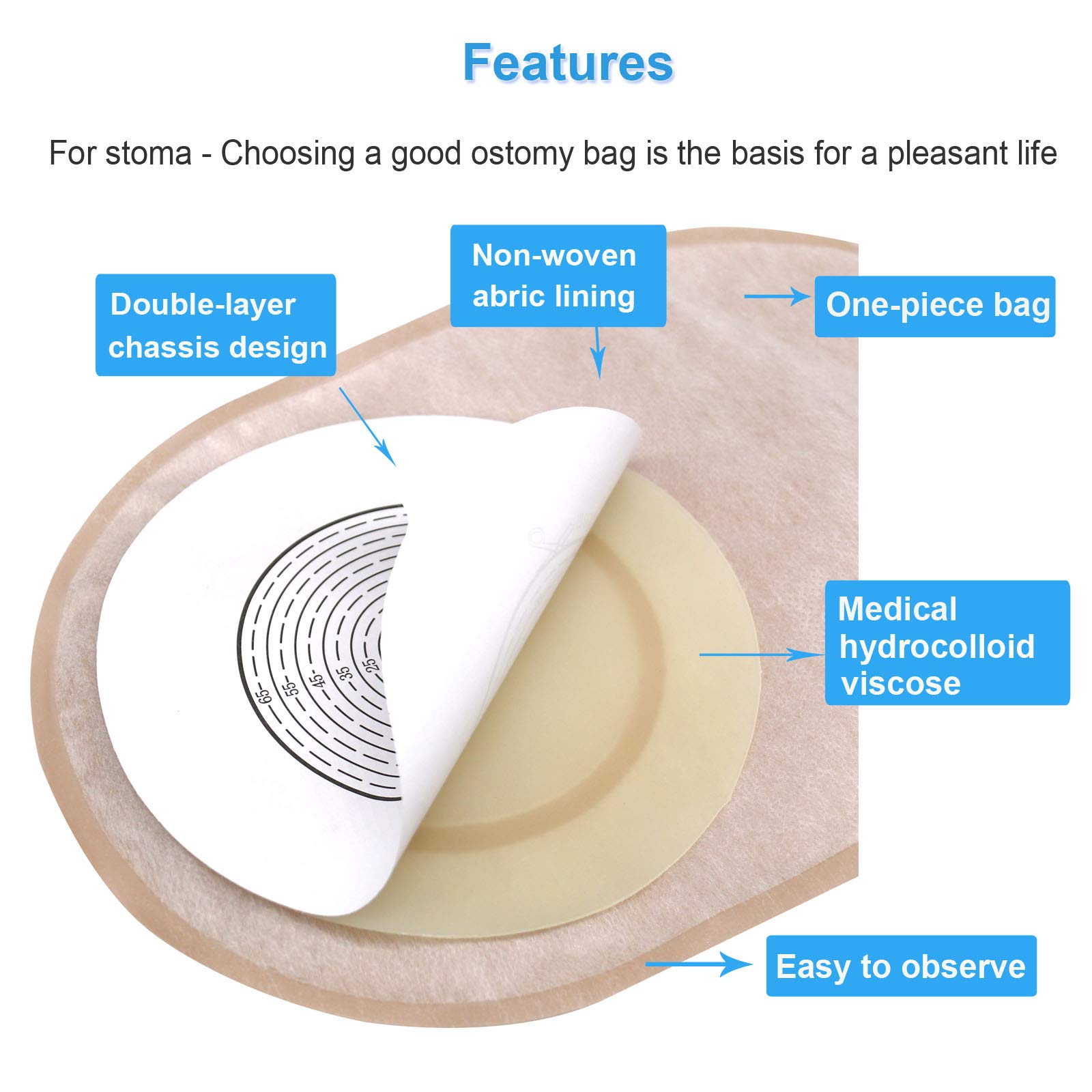One Piece Ostomy Colostomy Bags - Drainable Pouches for Ostomy Care & Incontinence (70mm Cut Size, Pack of 10) - Ideal for Ileostomy Supplies, Post-Surgery Recovery & Daily Comfort