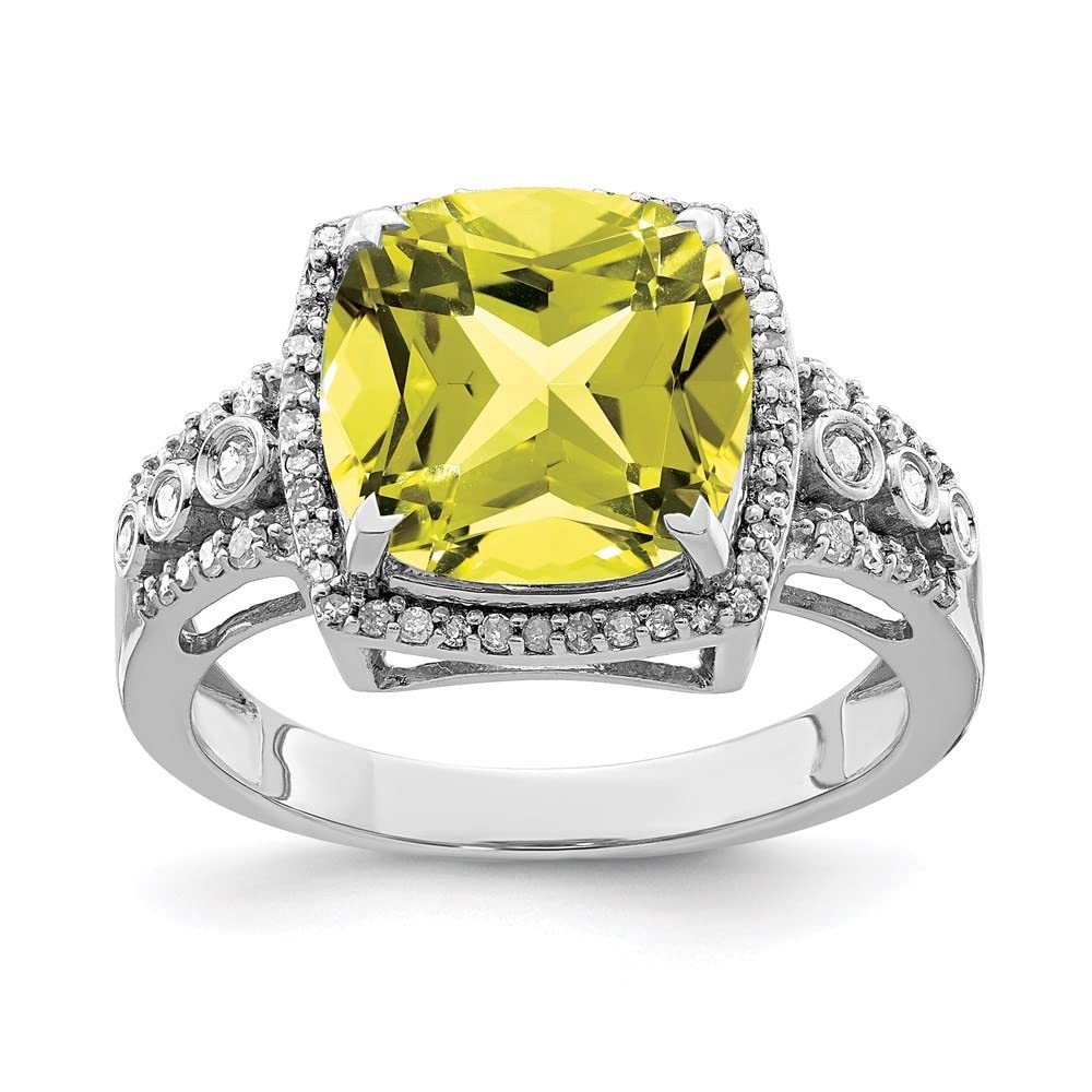Sterling Silver Diamond & Lemon Quartz Engagement Ring for Women - Size 7 | Wedding, Proposal, Anniversary Gift | Elegant Jewelry for Special Occasions