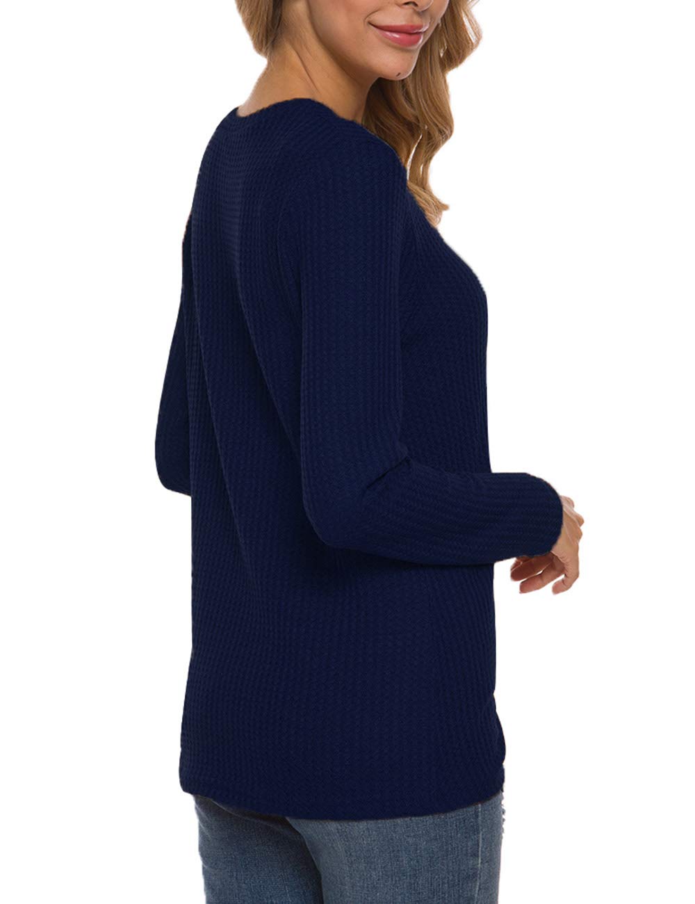 MISFAY Women's Casual Long Sleeve Knit Top with Twist Knot Detail - Soft Waffle Texture Shirt for Everyday Wear, Office & Date Nights