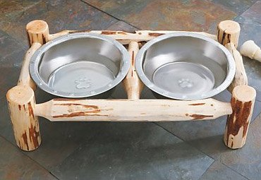 BLACK FOREST DECOR Unfinished Hand-Peeled Rustic Dog Feeder Bowl - Natural Wood Pet Food Dish for Large Dogs - Perfect for Farmhouse, Cabin & Country Home Decor