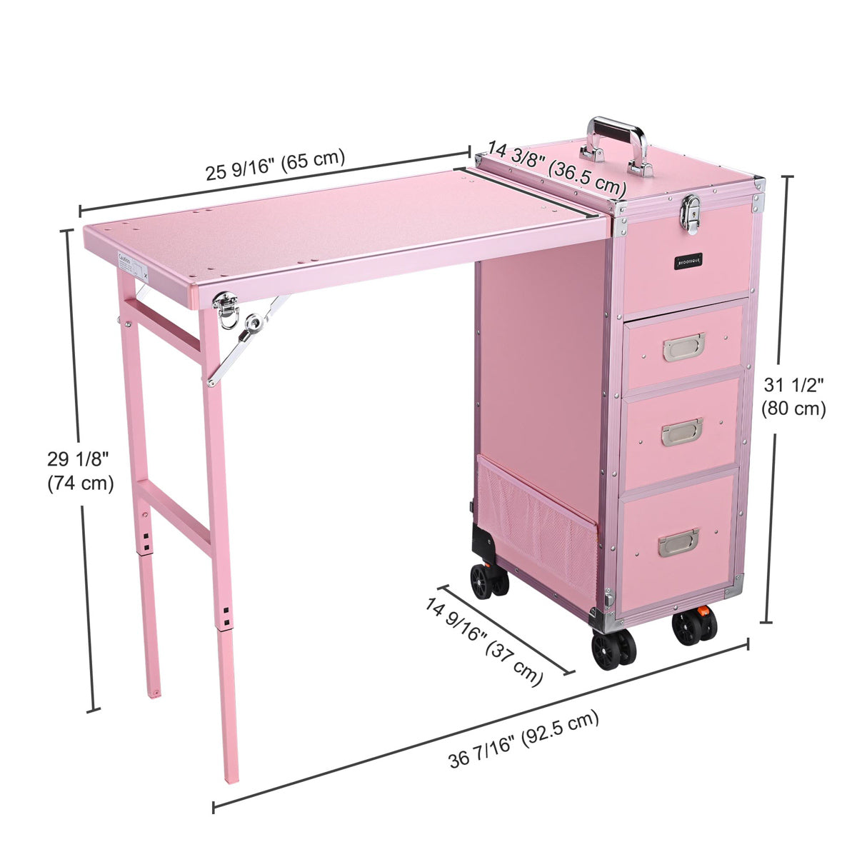 TheLAShop Rolling Makeup Station with Slide Drawers - Detachable Pink Vanity Organizer for Beauty Salon, Home & Professional Makeup Artists | Portable Cosmetic Storage Cart with Wheels