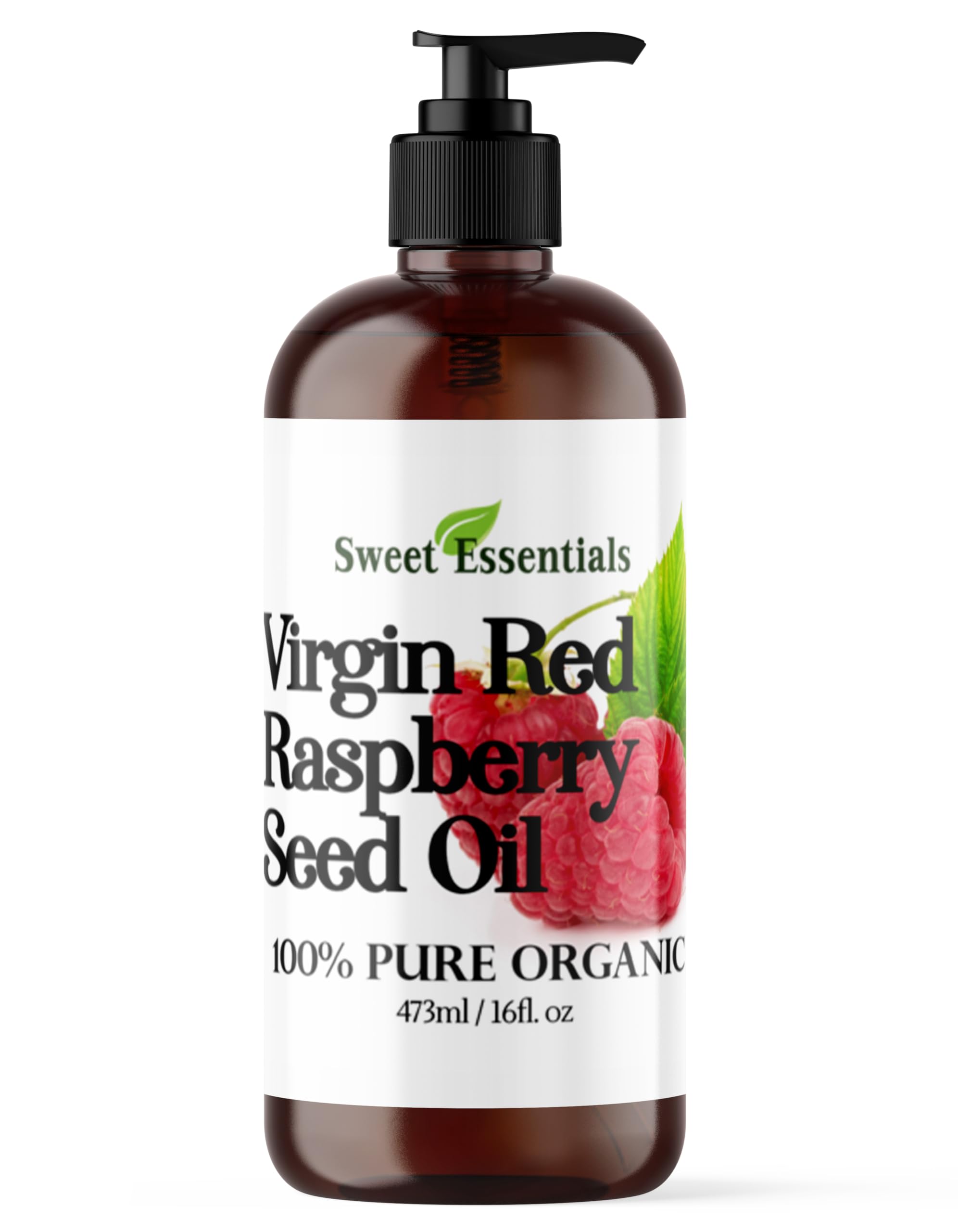 100% Pure Organic Red Raspberry Seed Oil - Cold-Pressed Virgin Unrefined - 16oz with Pump - Natural Moisturizer for Skin, Hair & Face - Imported from Chile - Perfect for DIY Skincare, Hair Treatments & Aromatherapy