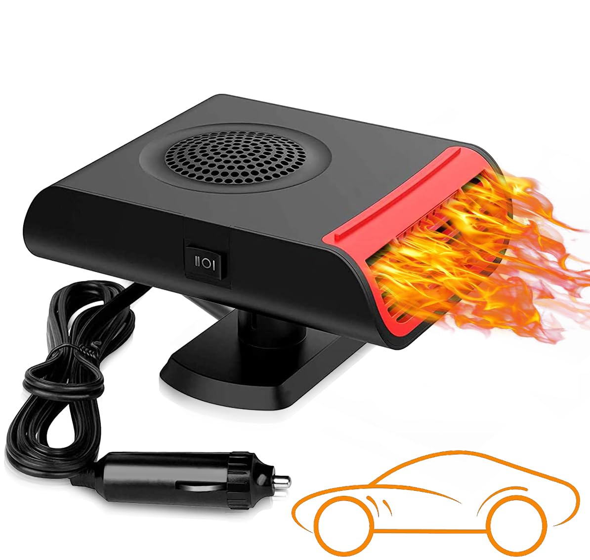 150W 12V Portable Car Heater & Defroster - Fast Heating Mini Heater for Winter, Plug into Cigarette Lighter - Perfect for Trucks, Vans & Road Trips in Cold Weather
