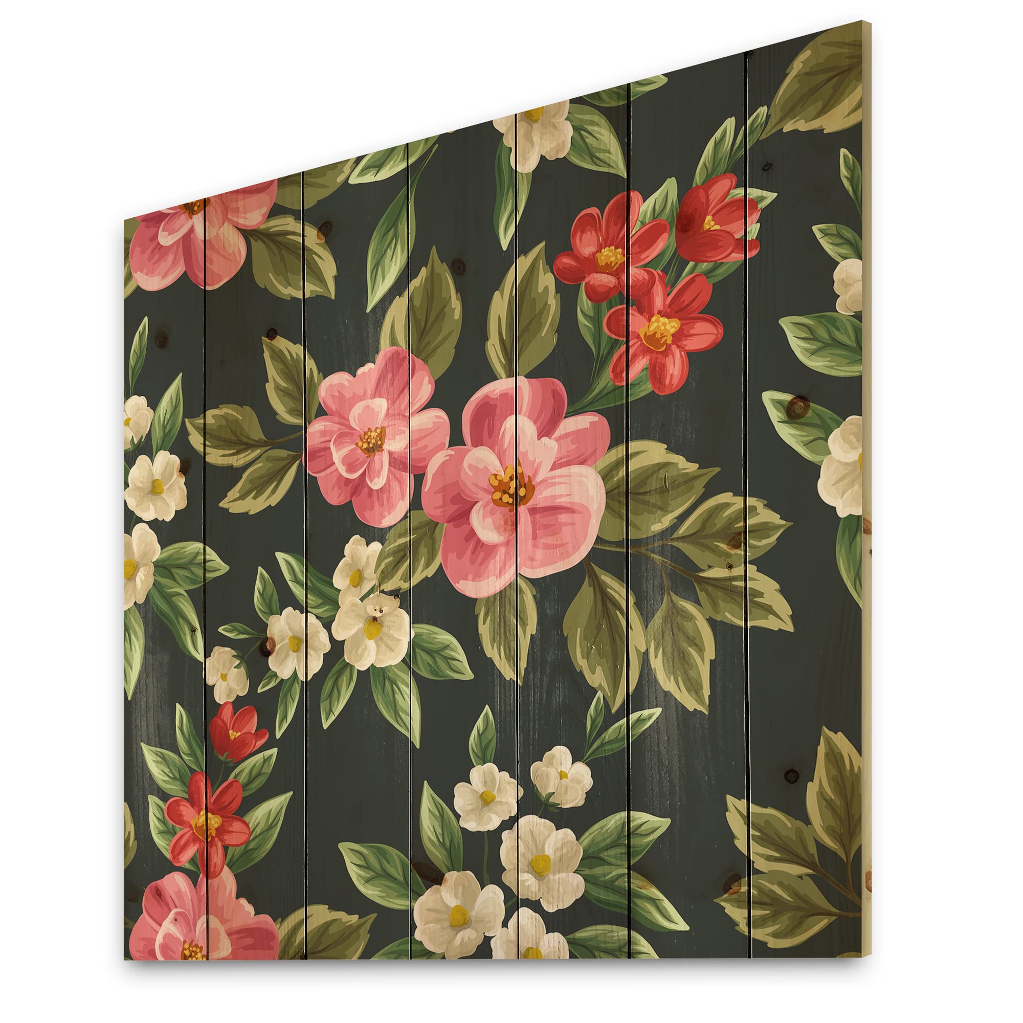 Vintage Pink and Red Wildflowers Traditional Wood Wall Decor - Large Floral Pine Wood Wall Art Panel - Perfect for Living Room, Bedroom, and Home Office Decor