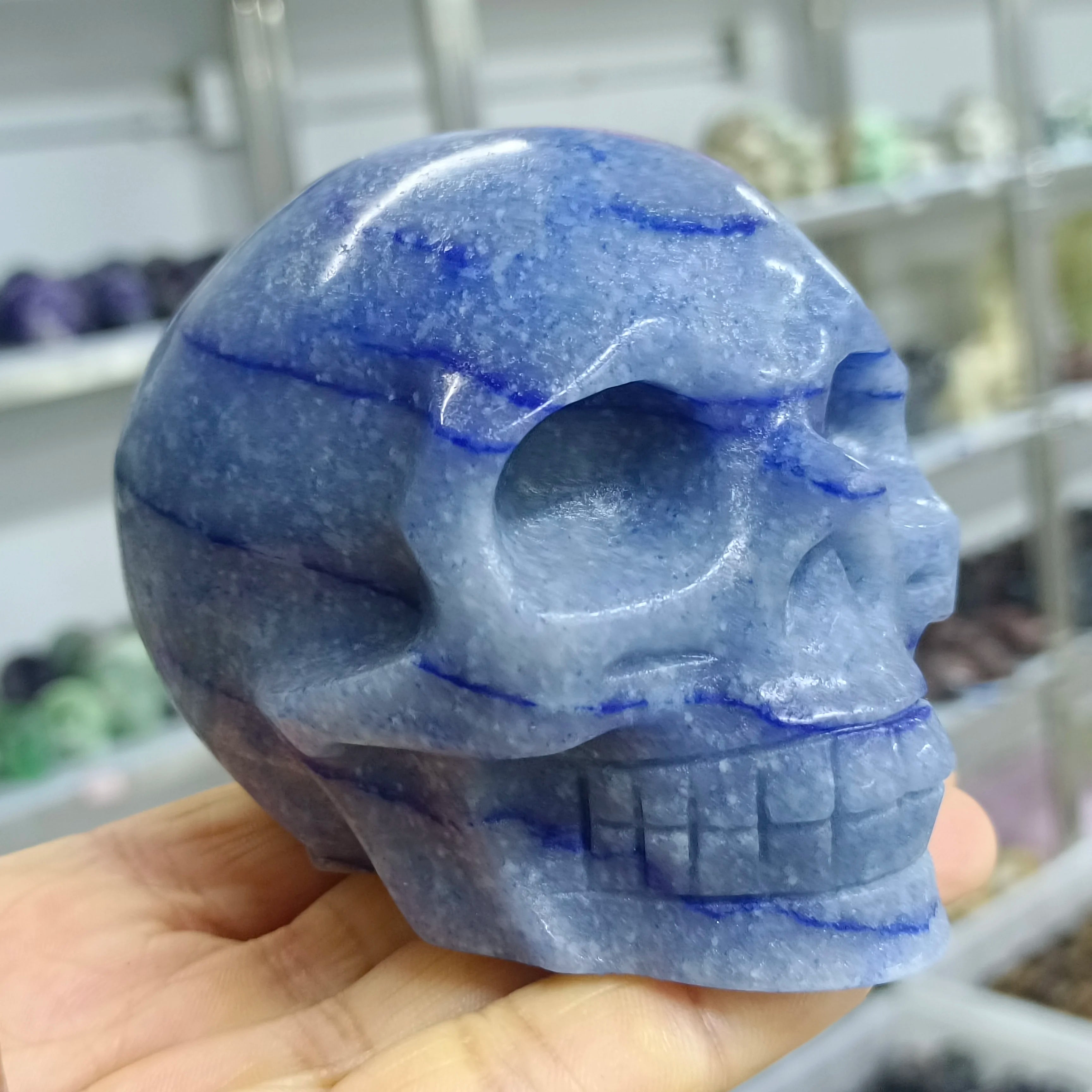 Natural Blue Aventurine Crystal Skull Carving - Healing Stone for Reiki, Energy Cleansing & Meditation - Perfect for Spiritual Practice, Home Decor & Gift Giving