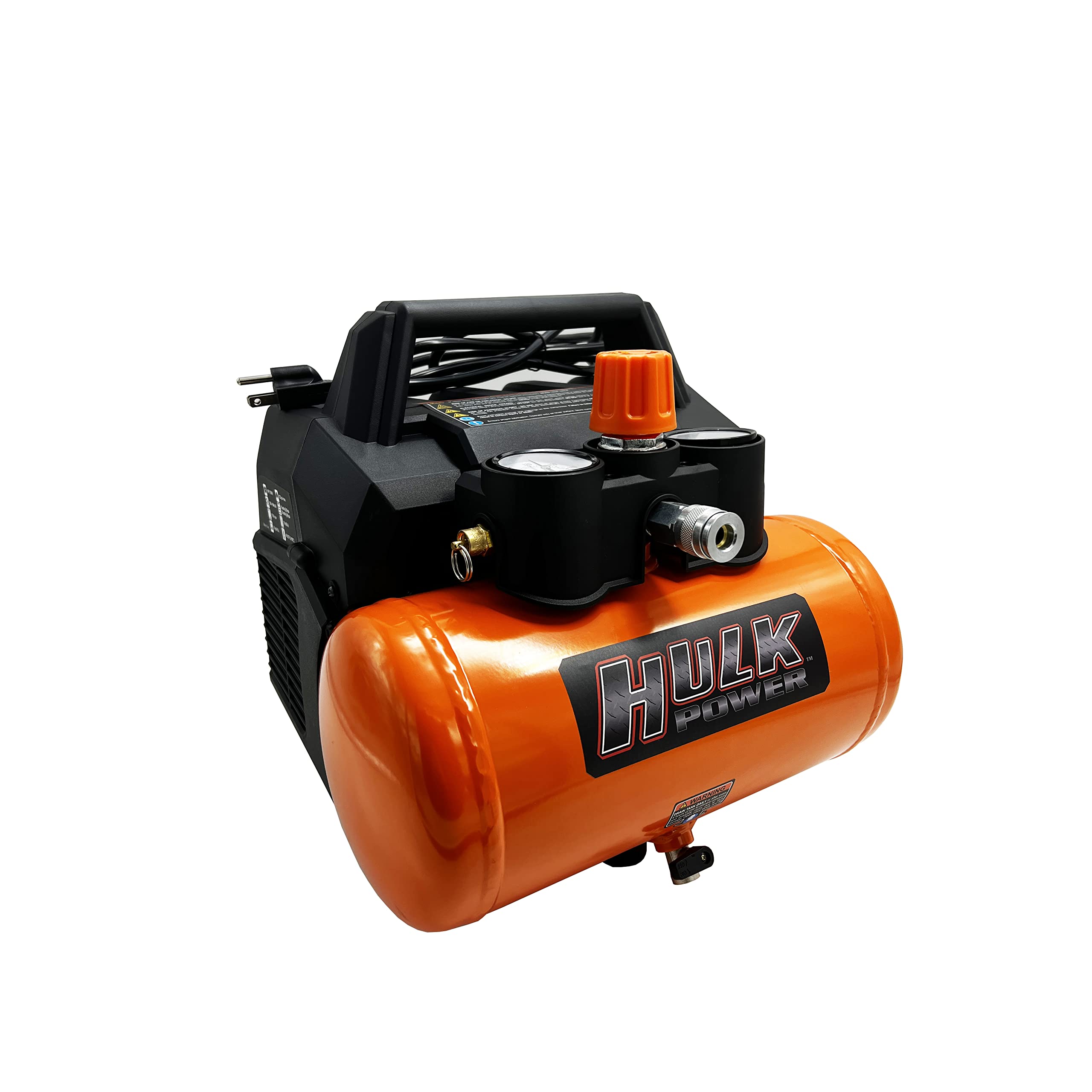 EMAX Hulk 1HP Portable Air Compressor - 1.6 Gallon Oil-Free Silent Air Pump with 125 Max PSI for Home Garage, DIY Projects & Inflating Tires, Balls & Pool Toys - HP01P002SS
