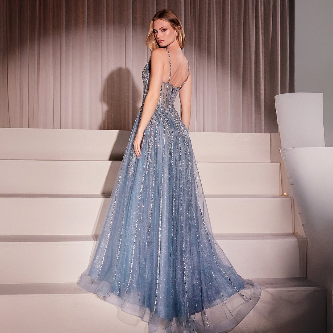 Ladivine by Cinderella Divine Blue Crystal A-Line Bridesmaid Ball Gown - Elegant Formal Dress for Weddings, Prom & Special Occasions