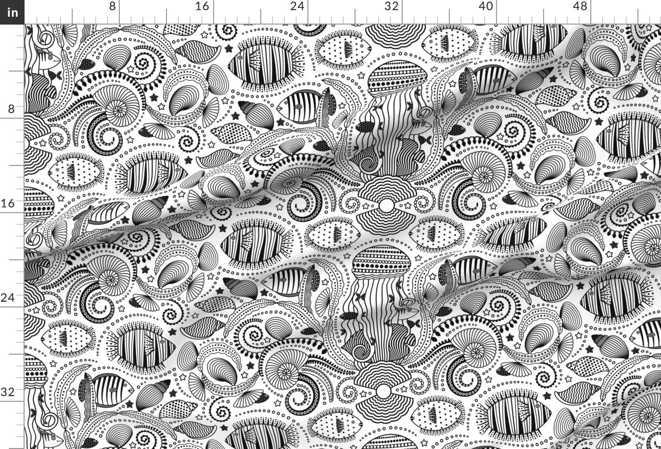 Spoonflower Fabric - Sea Garden Waterways Print on Satin Fabric by The Yard for Sewing, Apparel, Lining, Fashion, Blankets & Home Decor | Perfect for DIY Projects, Dresses, Curtains & Nursery Decor