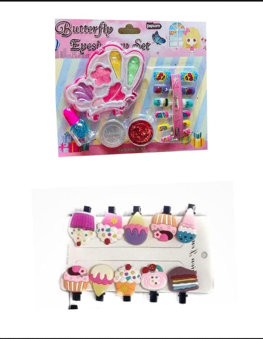 Nail Art Kit with Eyeshadow & 10 Ice Cream Clips - Perfect for Girls' DIY Manicures & Party Makeup | Great for Birthday Gifts, Sleepovers & Spa Days