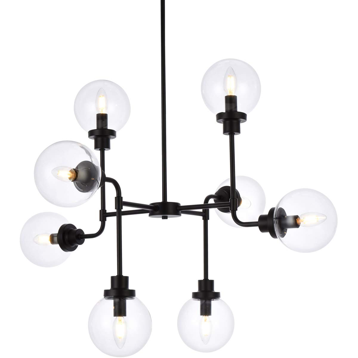Hanson 8-Light Black Metal Pendant with Clear Glass Shades - Modern Ceiling Lighting for Dining Room, Kitchen Island & Living Room Decor
