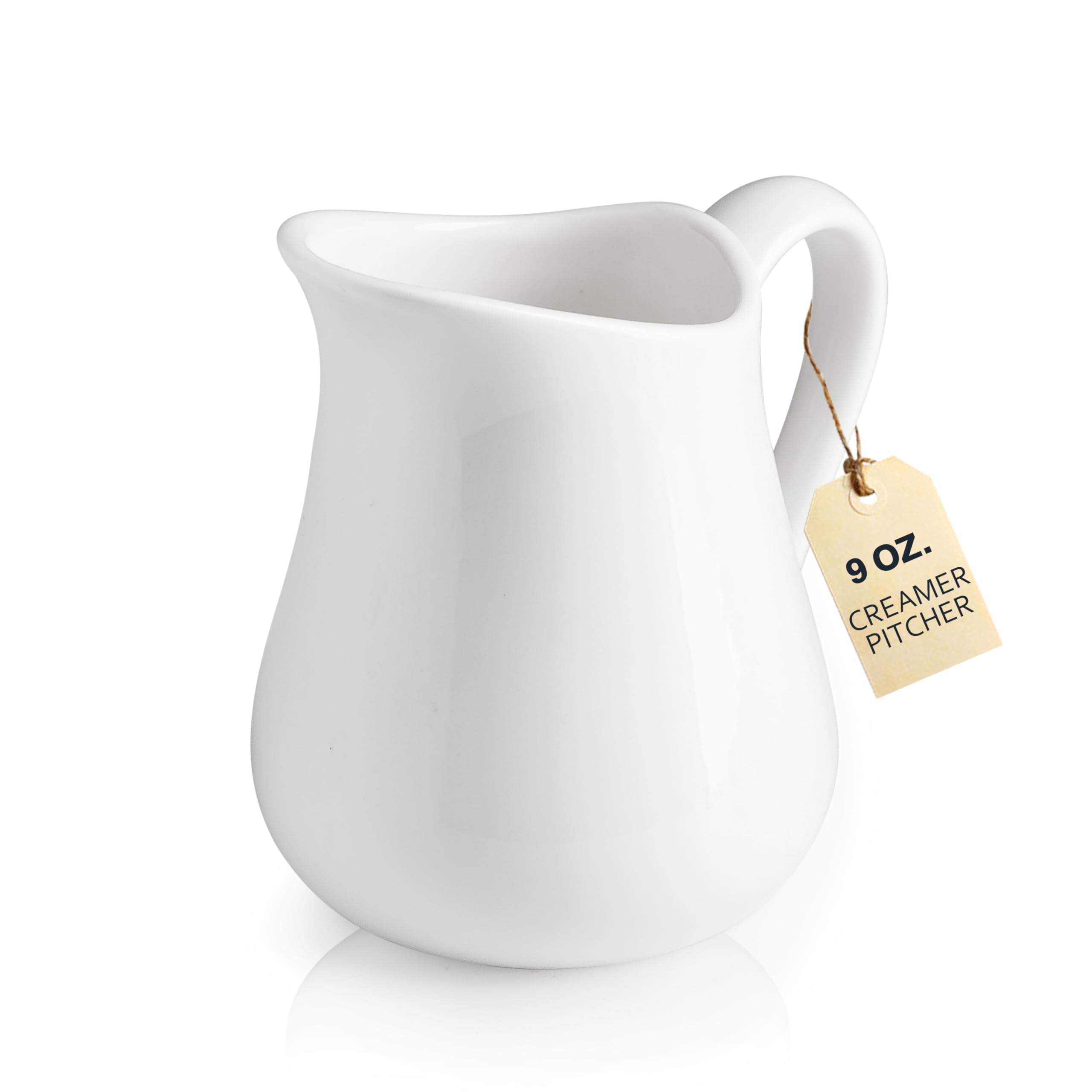 LYEOBOH 9 oz Ceramic Creamer Pitcher - Small White Milk & Coffee Creamer Pitcher for Kitchen, Porcelain Coffee Creamer for Coffee Shops, Restaurants & Home Use