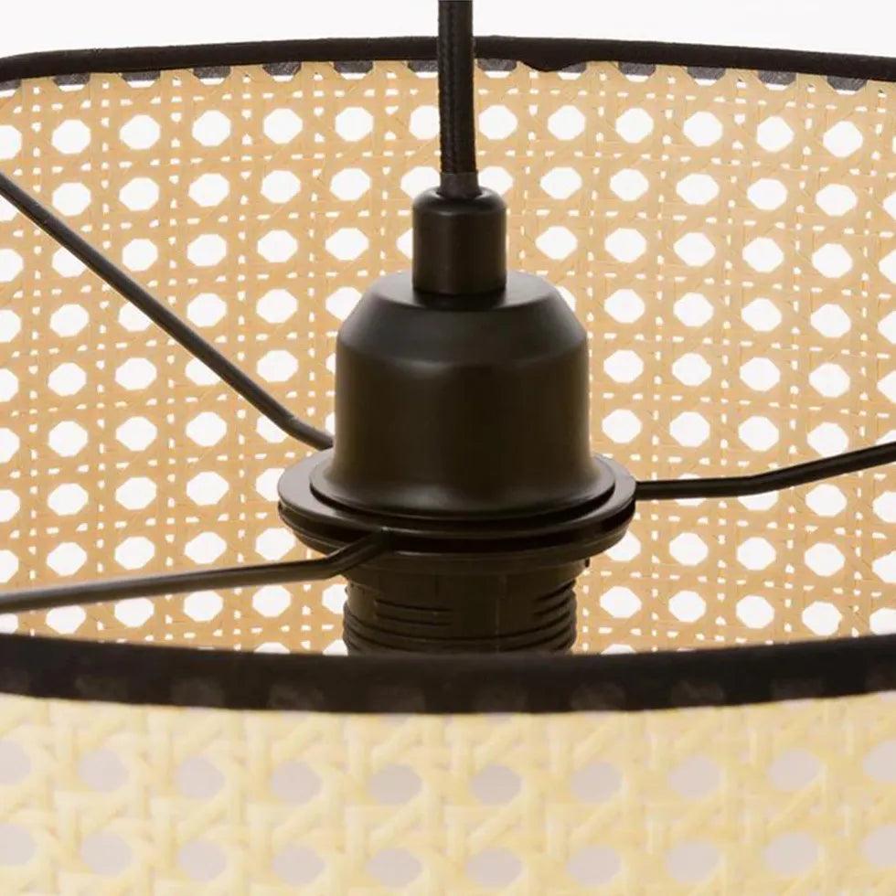 Modern Rattan Double Concentric Circle Pendant Light - Boho Chic Ceiling Fixture for Dining Room, Bedroom & Living Room Decor