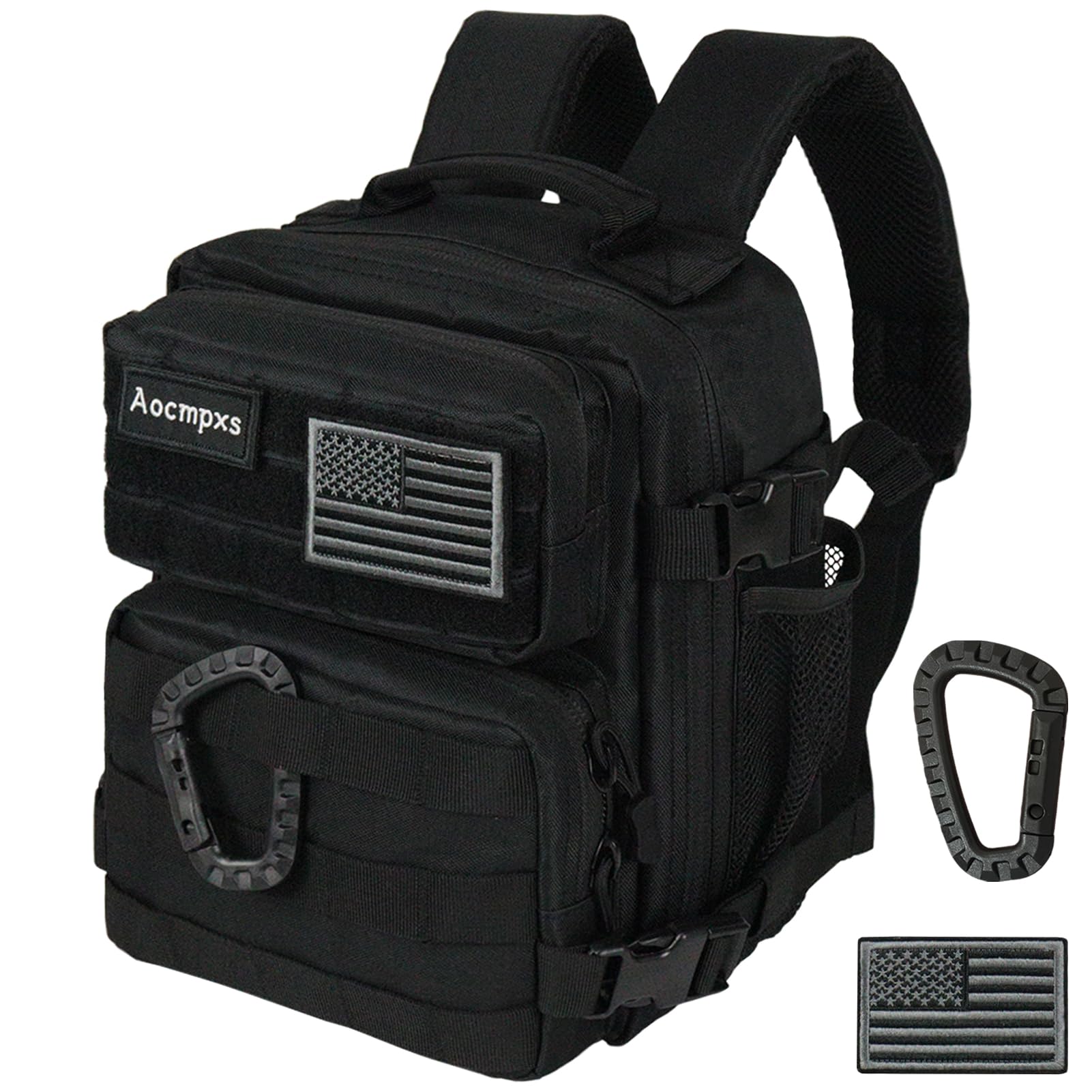 Mini Tactical Backpack 9L - Small Military Molle Pack with US Flag Patch & Carabiner - Lightweight Gym Sports Bag for Men & Women (Black) - Perfect for Hiking, Travel, Workout & Everyday Use