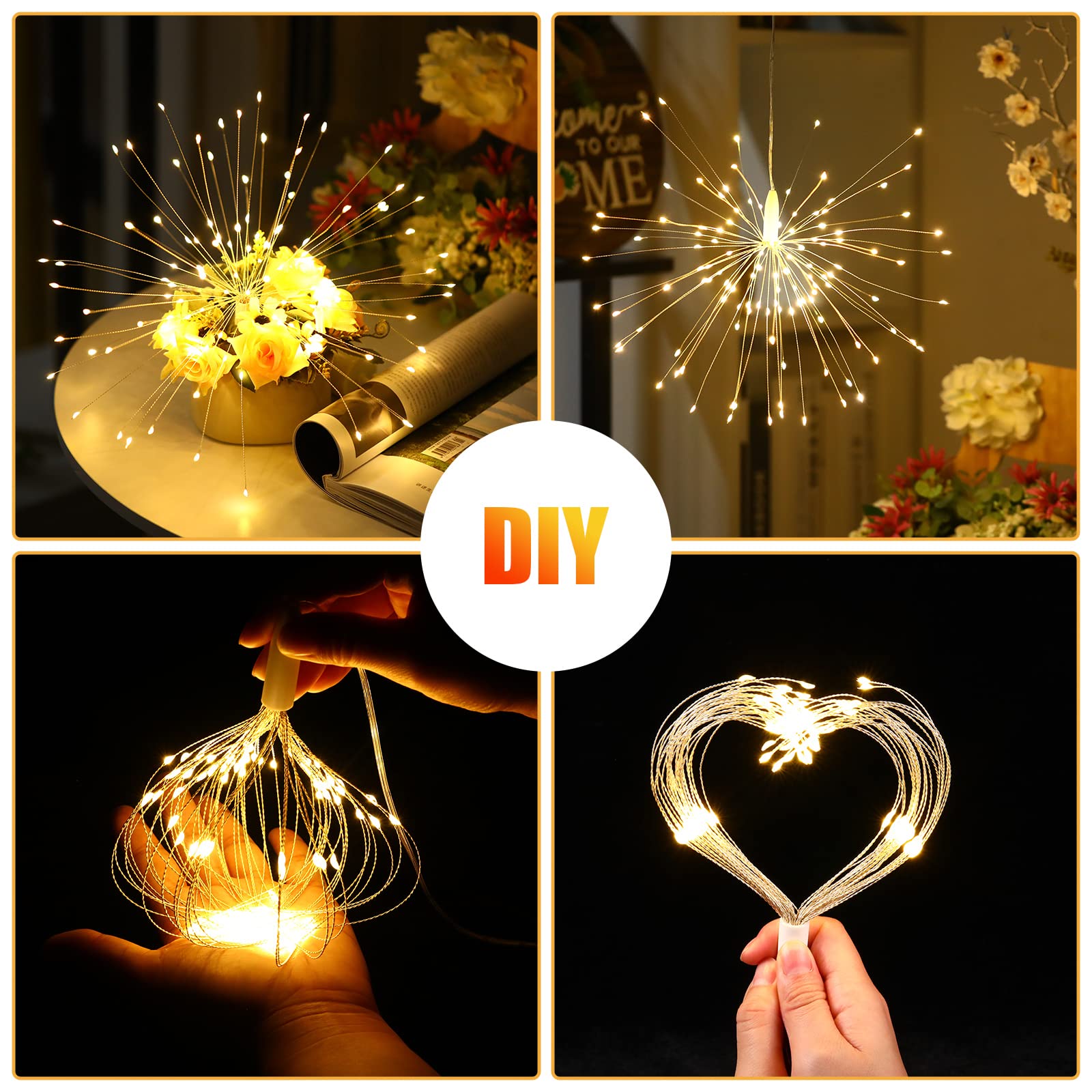 Tuanse 8 Pack Starburst LED Fairy Lights - 120 LED Firework Lights with Remote Control & 8 Modes | Battery Operated Outdoor String Lights for Garden, Christmas, Party, Wedding, Patio & Backyard Decor