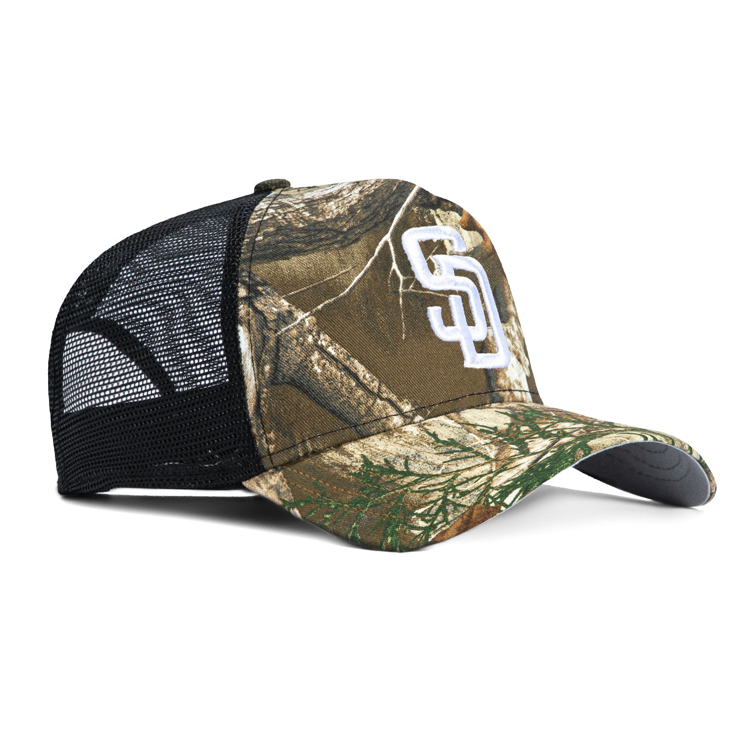 New Era 9Forty A-Frame San Diego Padres Snapback Trucker Hat - Realtree Camo & Black | Adjustable Baseball Cap for Men & Women | Perfect for Baseball Games, Outdoor Activities & Casual Wear