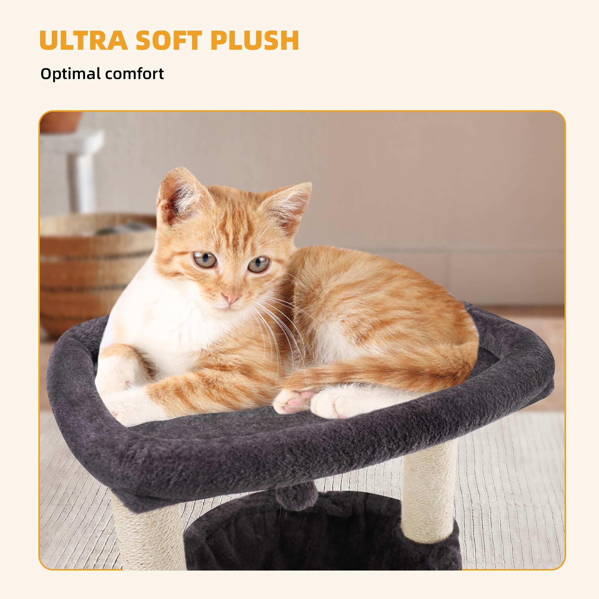 Multi-Level Cat Tree for Indoor Cats - Large Condo, Hammock & Scratching Posts - Space-Saving Dark Grey Cat Tower for Climbing & Play | Perfect for Apartments & Small Spaces