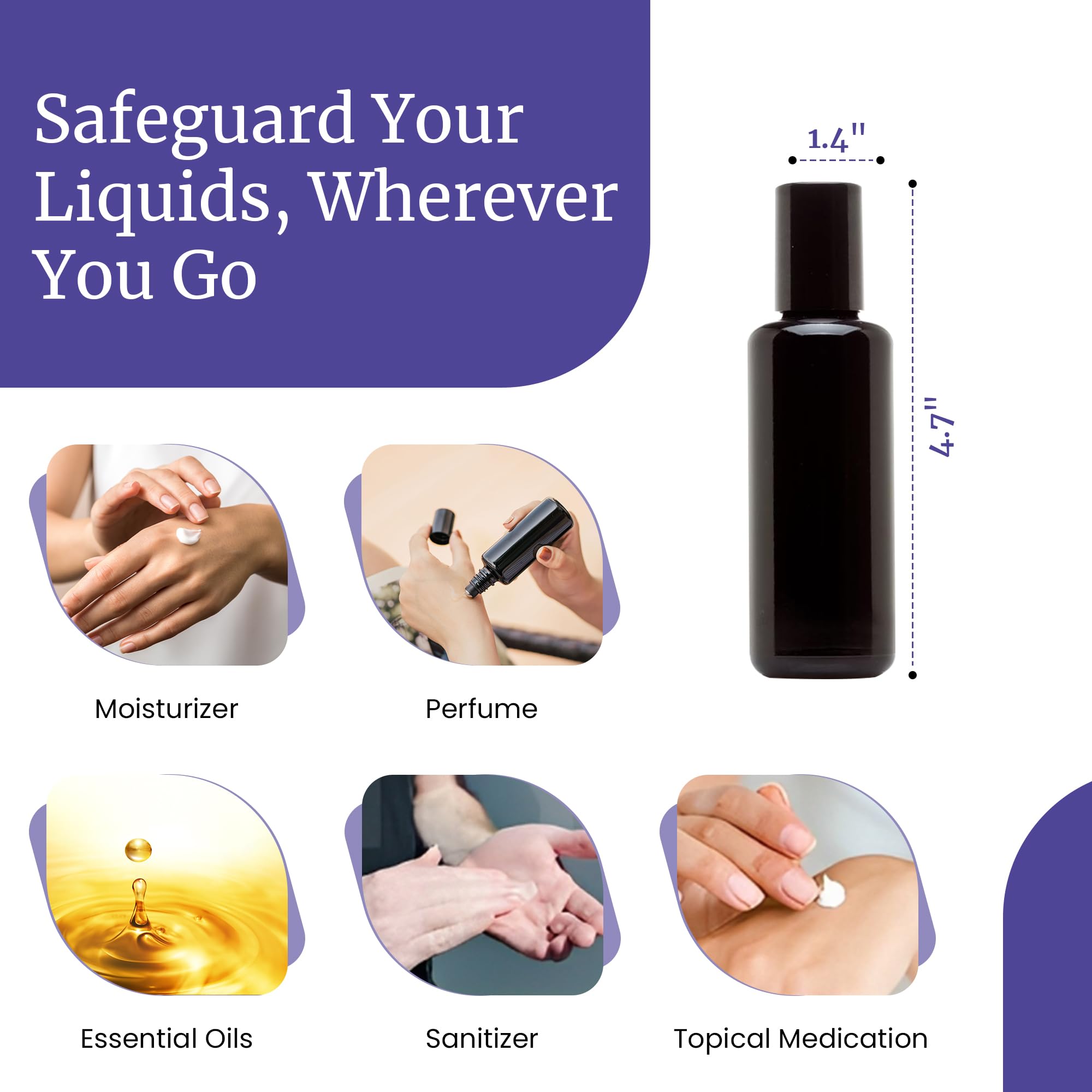 **Infinity Jars 50ml (1.7 fl oz) Black UV-Protective Glass Roller Bottles with Steel Ball & Black Cap - 10 Pack for Essential Oils, Perfume Samples & DIY Cosmetics - Perfect for Travel, Aromatherapy & Skincare**
