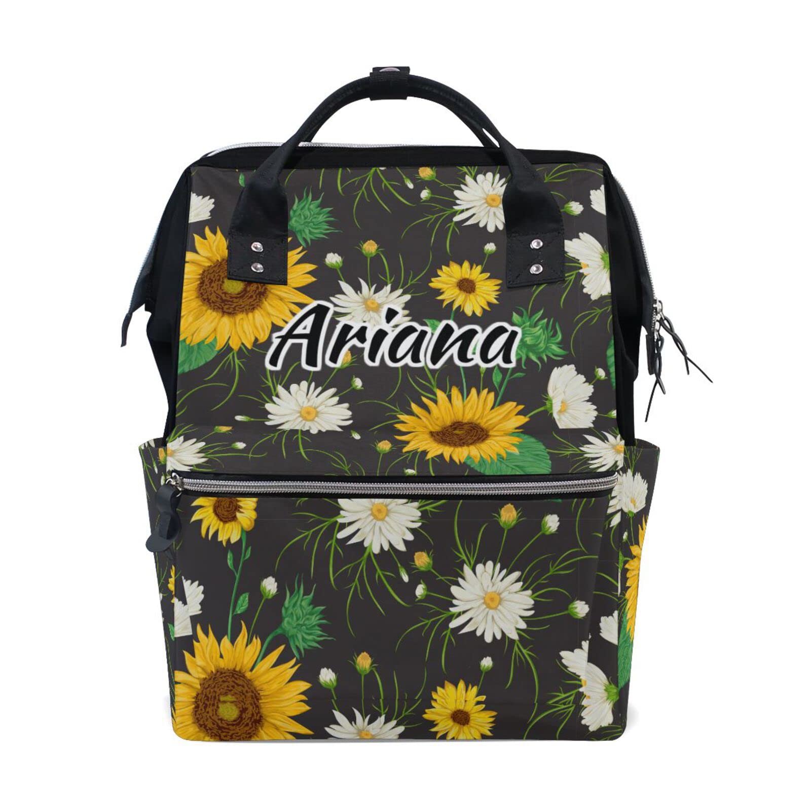 Custom Sunflower Daisy Diaper Backpack for Moms - Large Capacity Personalized Baby Bag with Insulated Pockets | Perfect for Travel, Daycare & Baby Showers (Great Mother's Day Gift Idea)