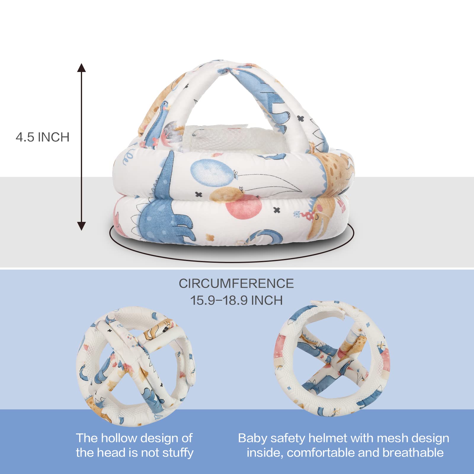 Adjustable Baby Safety Helmet for Crawling & Walking - Cute Dinosaur Design Infant Head Protection - Perfect for Toddler First Steps & Playtime Safety