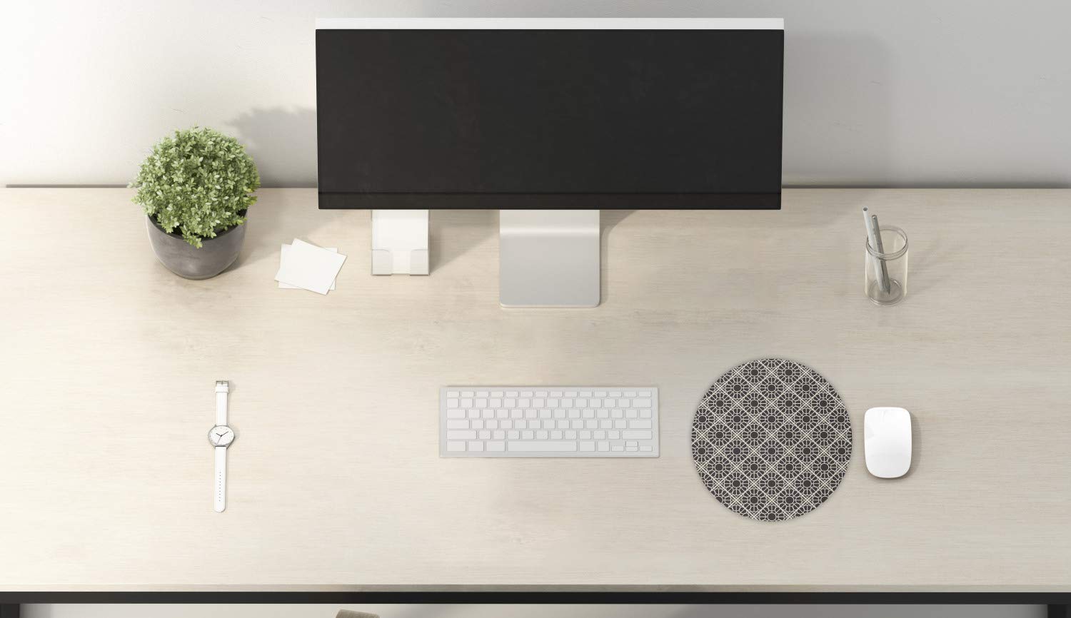 Ambesonne Ethnic Mouse Pad - Traditional Lacy Geometric Circles Boho Oriental Design, Non-Slip Thick Rubber Gaming Mousepad, 8 Inch Round Computer Mouse Mat in Seal Brown & Ivory - Perfect for Office, Home & Gaming Setup