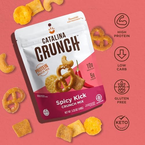 Catalina Crunch Spicy Kick High Fiber Protein Snack Mix - Low Carb, Keto Friendly, Gluten Free | Healthy On-The-Go Snacks for Work, Gym & Travel | Pack of 3