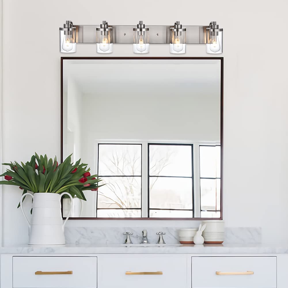 Farmhouse Bathroom Vanity Light Fixtures - Brushed Nickel Wall Sconce Lighting for Mirror, Modern Bathroom Vanity Lights for Bedroom, Kitchen & Living Room - Perfect for Bathroom Makeovers, Bedroom Accent Lighting & Kitchen Decor