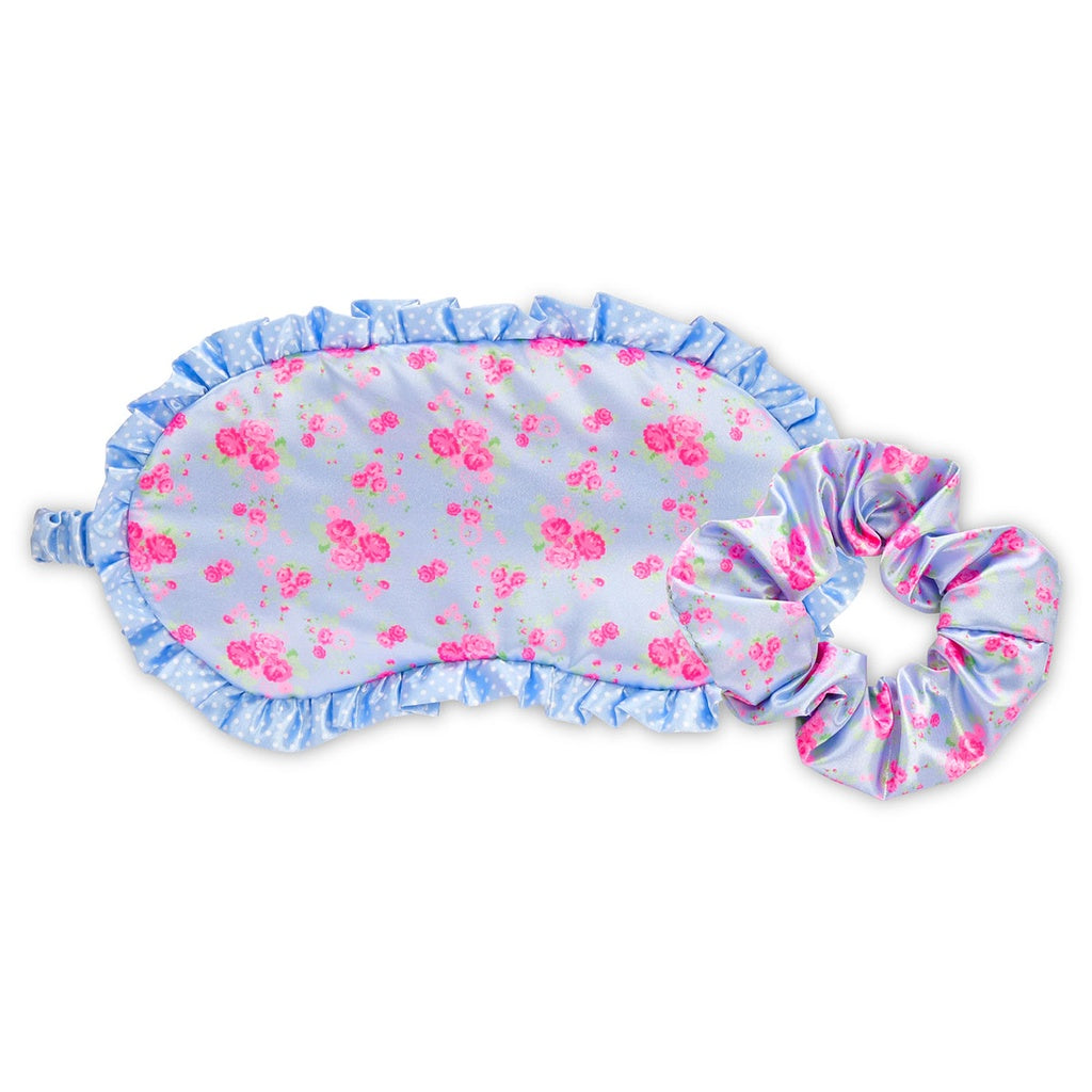 Ditsy Floral Sleep Mask and Hair Scrunchie Set - Soft Eye Mask for Women, Adjustable Headband for Sleeping, Travel & Relaxation