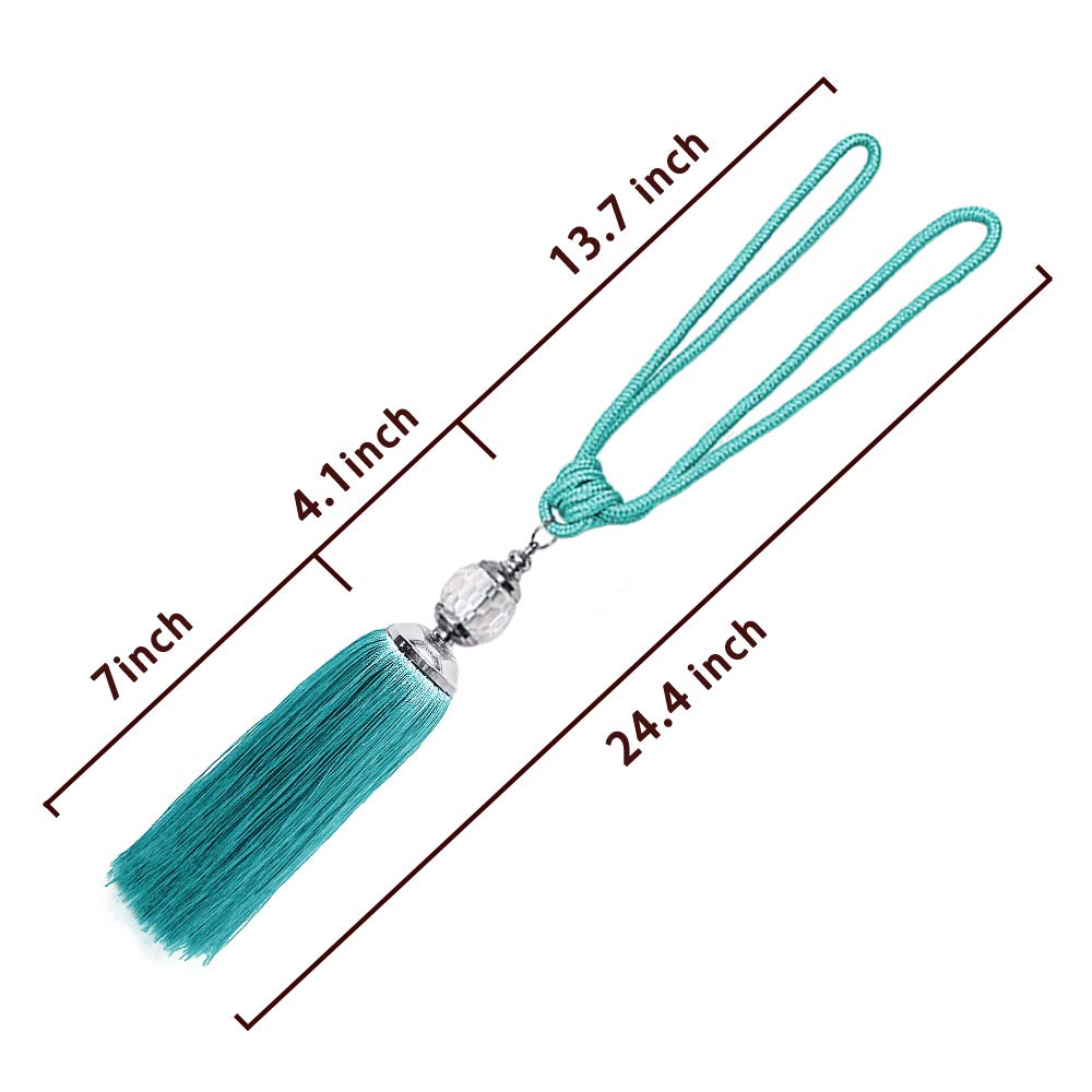 Elegant Peacock Blue Tassel Rope Curtain Tiebacks with Crystal Beads - 2 Pack for Drapes & Window Treatments | Perfect for Living Room, Bedroom, and Home Decor
