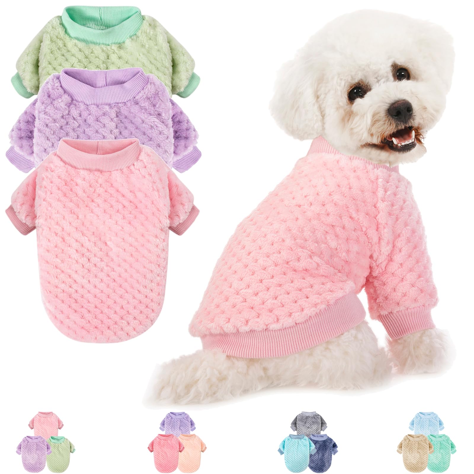 Warm Soft Flannel Dog Sweater 2 or 3 Pack - Cozy Pet Clothes for Small Medium Dogs & Cats, X-Large Size Pink Purple Light Green - Perfect for Winter Walks & Indoor Comfort