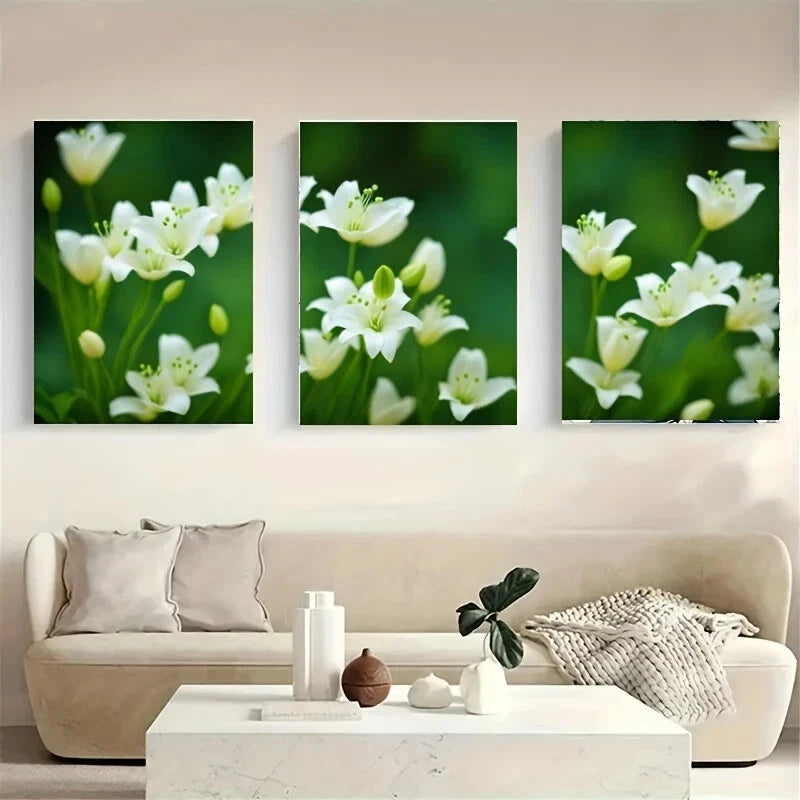 3-Piece White Floral Green Leaves Metal Wall Art - Ready to Hang, Modern Home Decor for Living Room, Bedroom & Office