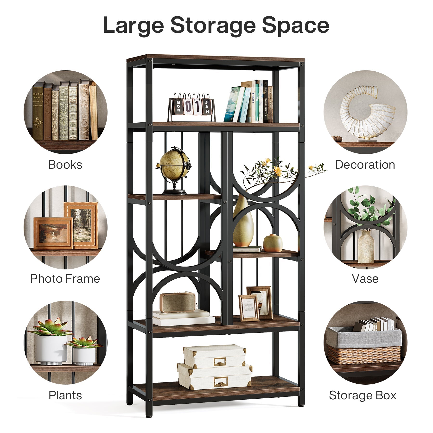 5-Tier Industrial Bookshelf - 70.86