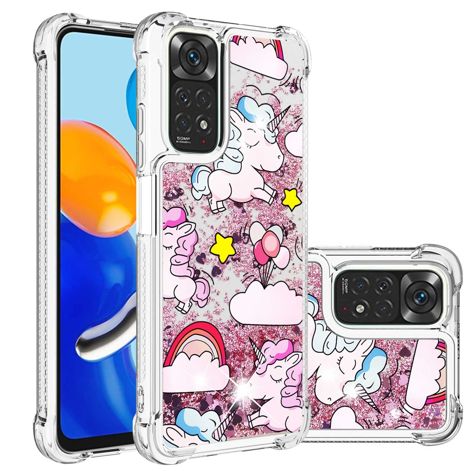 Sparkly Glitter Phone Case for Redmi Note 11S/11 4G - Shimmering Crystal Quicksand Silicone Protective Cover | Cute Unicorn Design | Perfect for Parties, Daily Use & Gift Giving