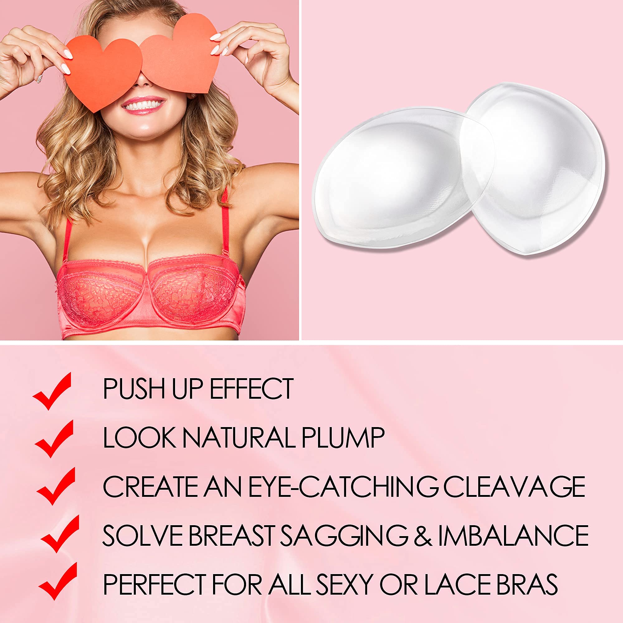 Yofidra Silicone Bra Inserts & Breast Enhancers - Add 2 Cups Size, Breathable & Reusable Push Up Pads (1 Pair, Solid, Large) - Perfect for Swimwear, Dresses & Everyday Wear
