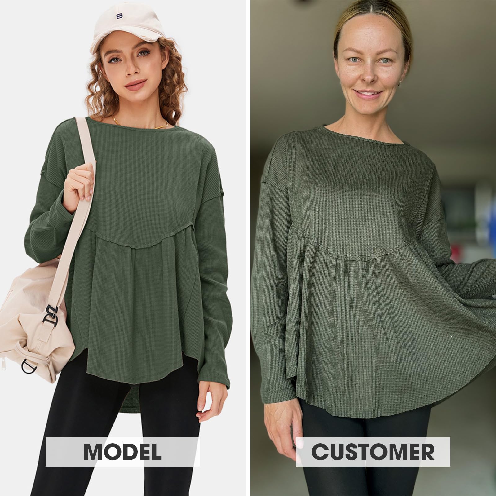 EXLURA Women's Waffle Knit Long Sleeve Crewneck Tunic Top - Loose Fit Babydoll Style Maternity Shirt for Fall Fashion 2025 | Casual Wear, Layering Piece, Pregnancy Outfits & Autumn Wardrobe Essential