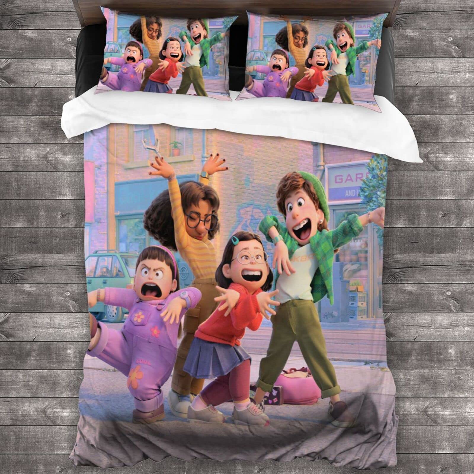 Turning Red 3-Piece Bedding Set - Twin Size 86x70 Inch Quilt, Fitted Sheet & 20x30in Pillowcase | Soft Comforter Cover for Kids Room, Dorm, Sleepover | Disney Pixar Inspired Bed Set