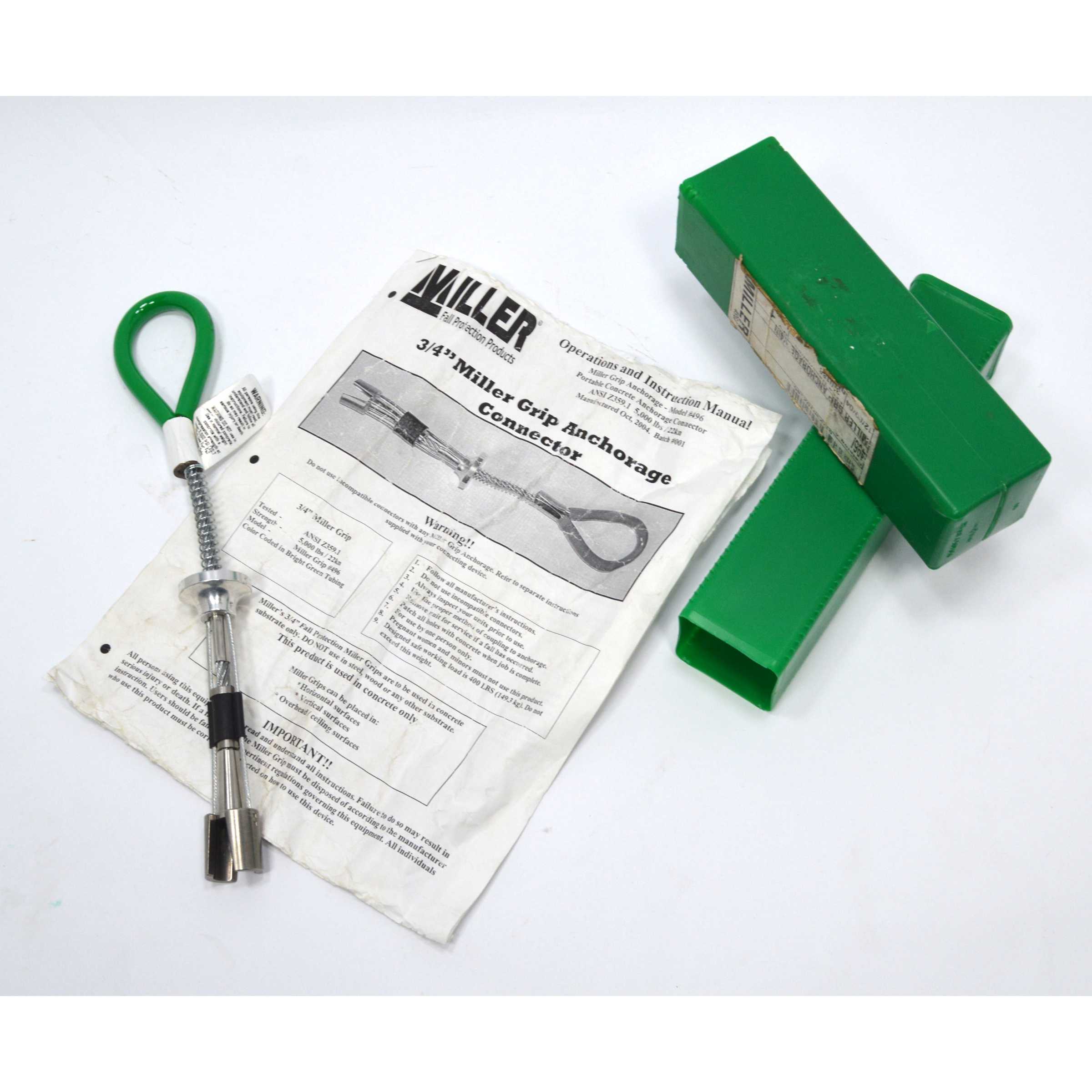 Original New (Open Tube) MILLER by HONEYWELL GRIP ANCHORAGE 3/4 IN No. 496 NOS from 2004 - Heavy Duty Fall Protection Safety Equipment for Construction & Roofing Work