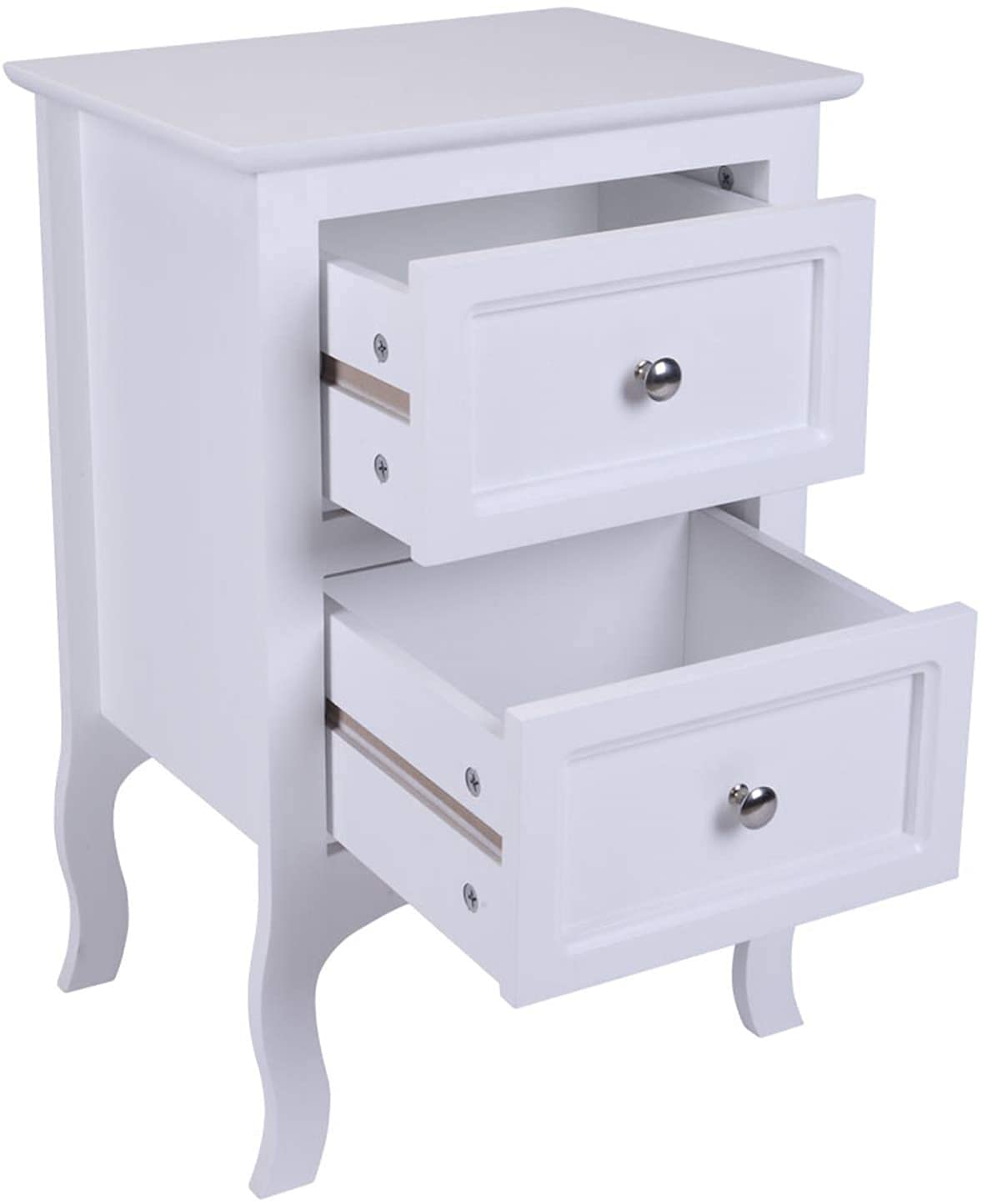 2-Piece White Wooden Nightstand Set with Drawers & Storage Shelf - Bedside End Tables for Bedroom, Living Room & Small Spaces | Modern Home Furniture for Bedside Storage & Decor