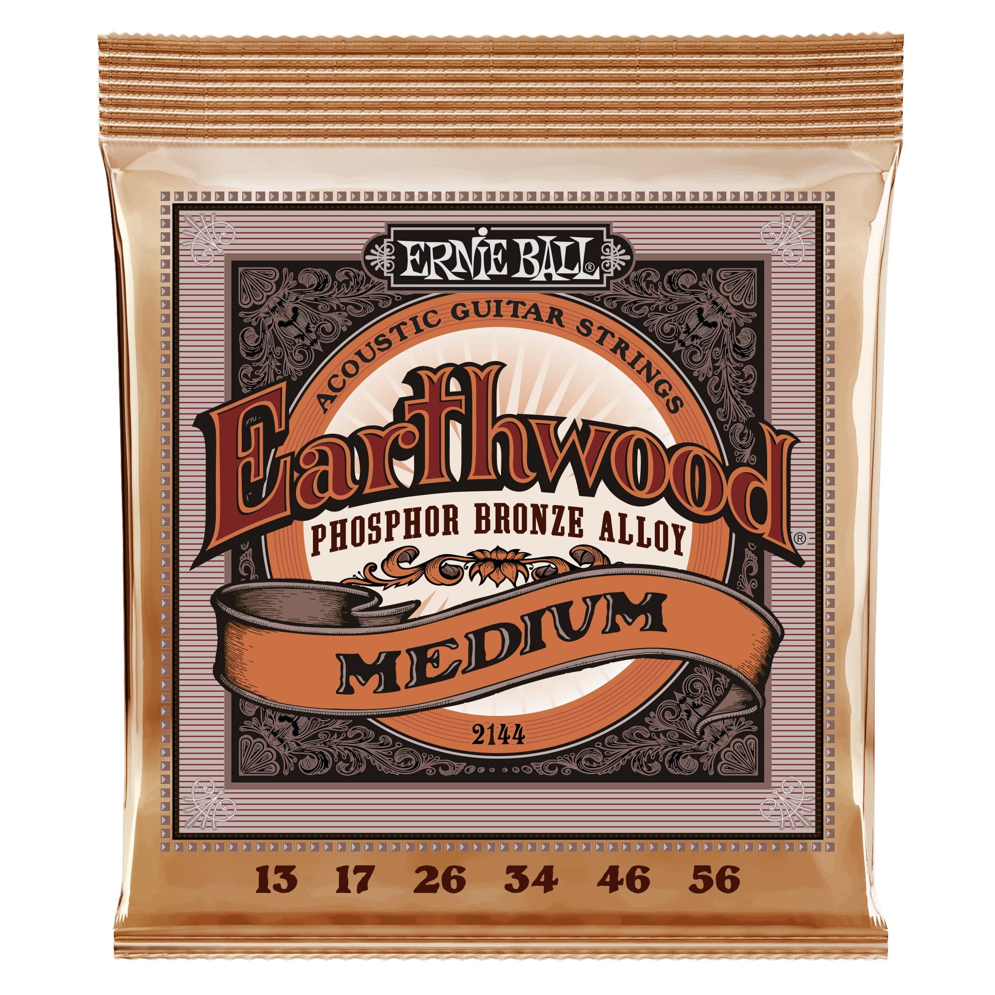 4-Pack Ernie Ball EARTHWOOD Acoustic Guitar Strings 13-56 Gauge (P02144) - Perfect for Folk, Blues & Country Music Performances