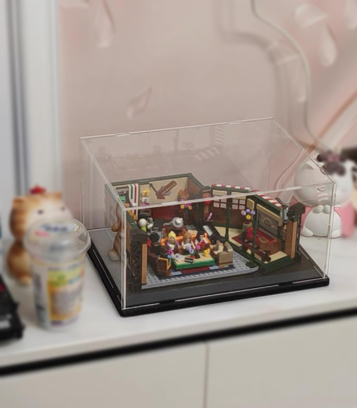 Premium Clear Acrylic Display Case for Lego Sets 21319 Central Perk, 10330, 10321, 10337 - Thickened Transparent Collector's Box with Wood-Plastic Base & LED String Lights (Black Interior, 13.8 x 9.8 x 5.9 Inches) - Perfect for Showcasing Lego Collectibles in Home, Office, or Retail Displays