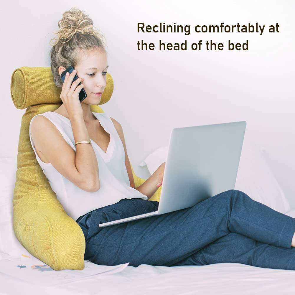 SUNSIDE Reading Pillow for Adults - Detachable Neck Roll & Arm Support, Washable Cotton Linen Cover - Perfect for Bed Sitting, Studying, Gaming, Watching TV, and Relaxing in Lounge