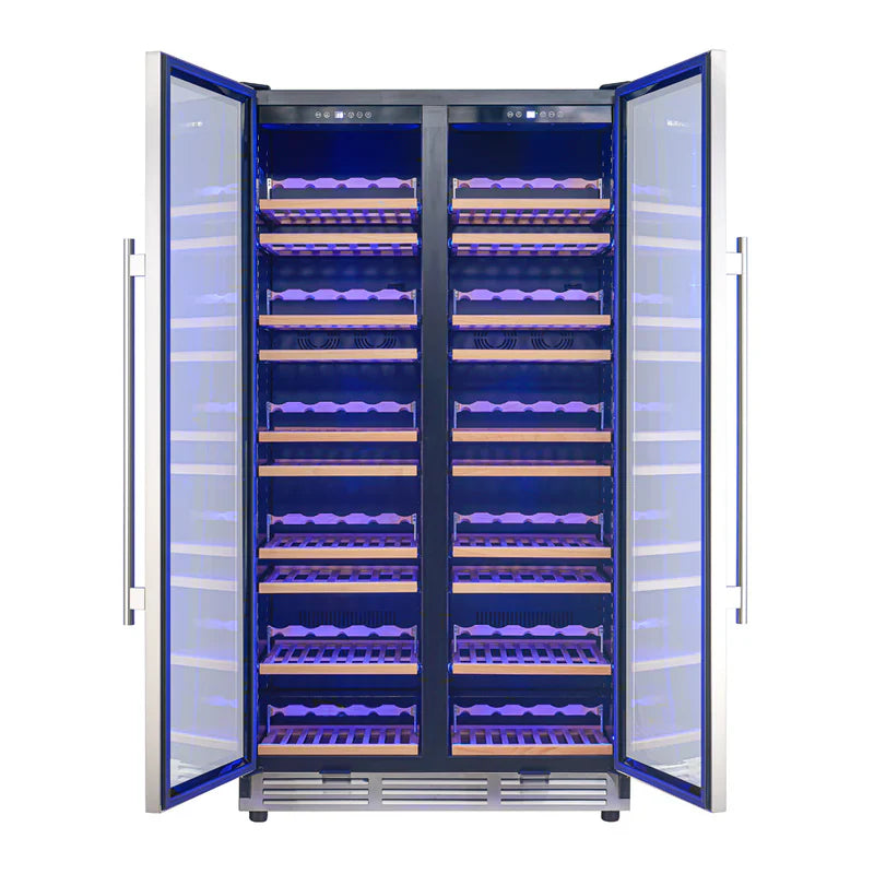 Forno Vernazza 40 Inch Side by Side Dual Zone Wine Cooler FWCDR6642 40S - Perfect for Home Bars, Restaurants, and Wine Cellars - Stainless Steel Wine Refrigerator with Temperature Control