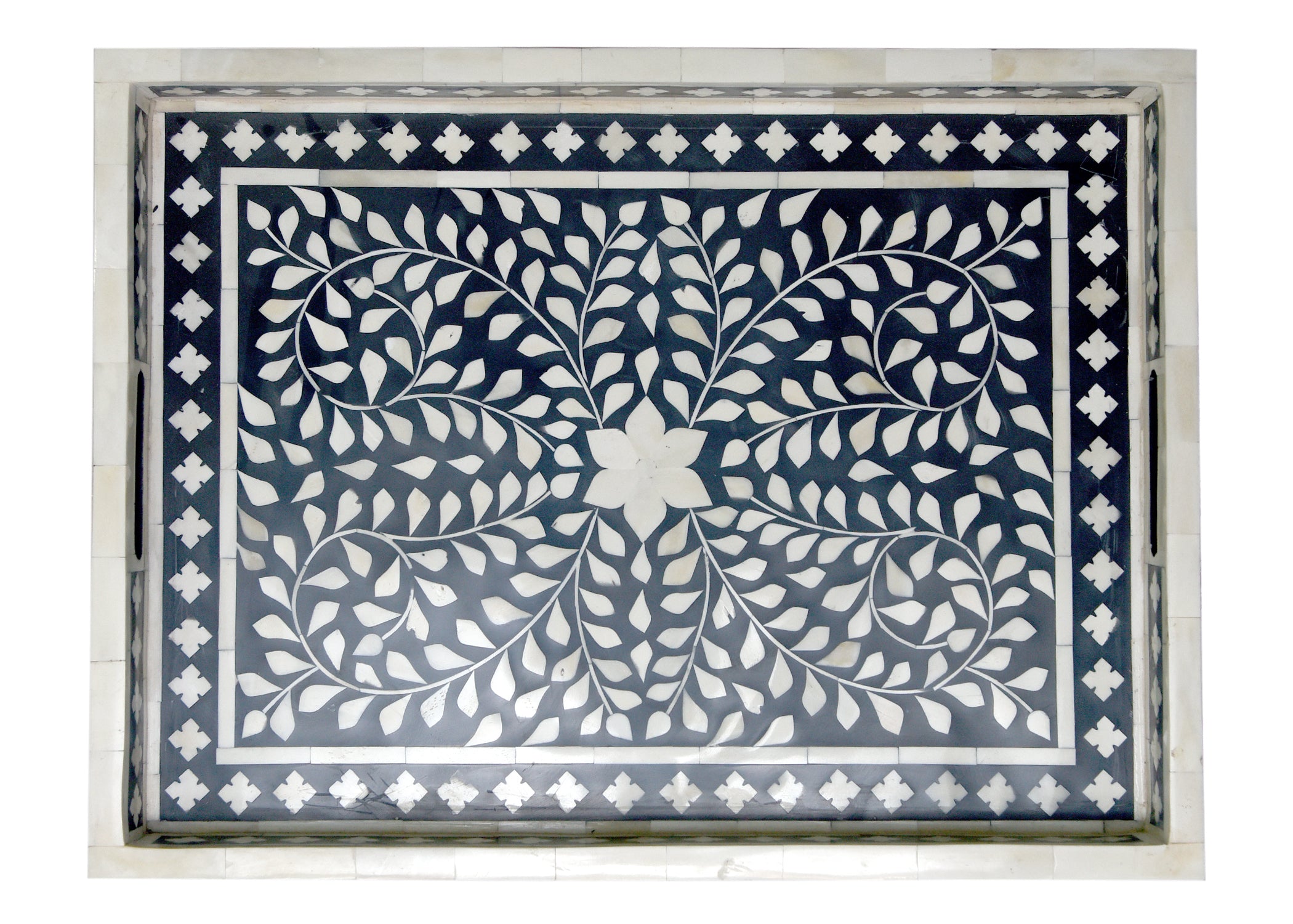 Handmade Magdalene Bone Inlay Floral Pattern Decorative Tray - Elegant Home Decor for Coffee Table, Vanity & Entryway Organization