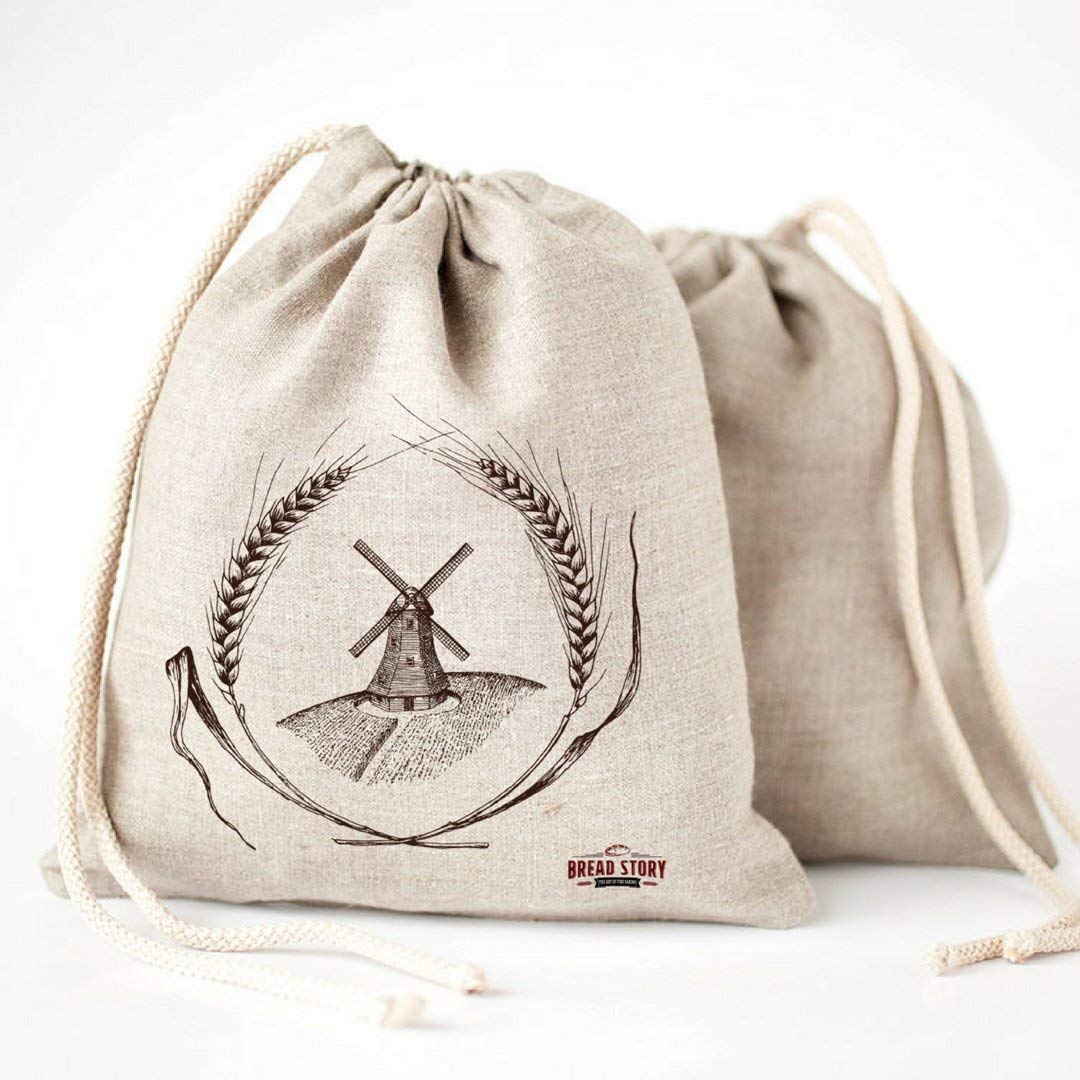 Organic Linen Bread Bags 3-Pack - 30x40cm Reusable Food Storage for Homemade Artisan Bread | Eco-Friendly Cotton Bread Bags for Baking, Picnics & Farmers Markets